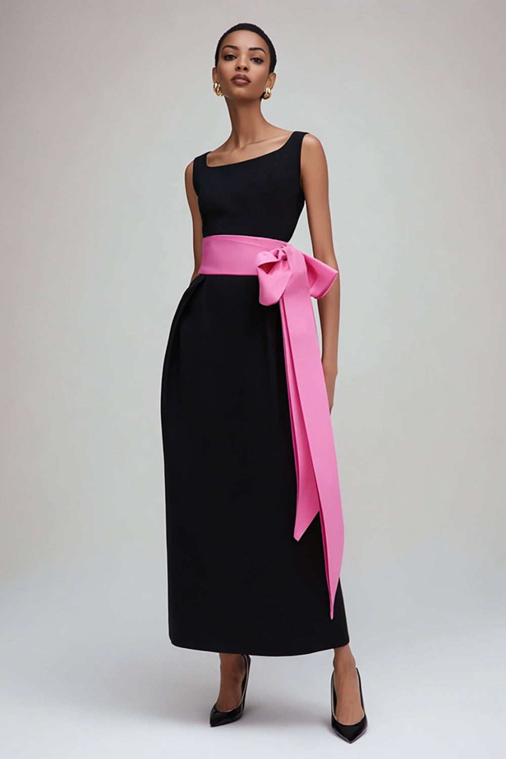 Black And Pink Square Neck Sheath Formal Dress