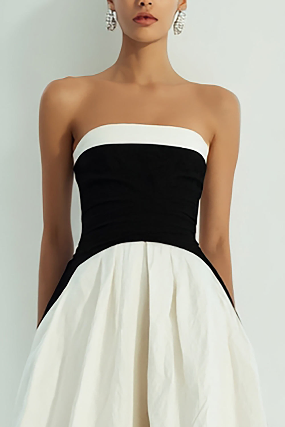 Simple Black and White A-Line Strapless Long Formal Dress