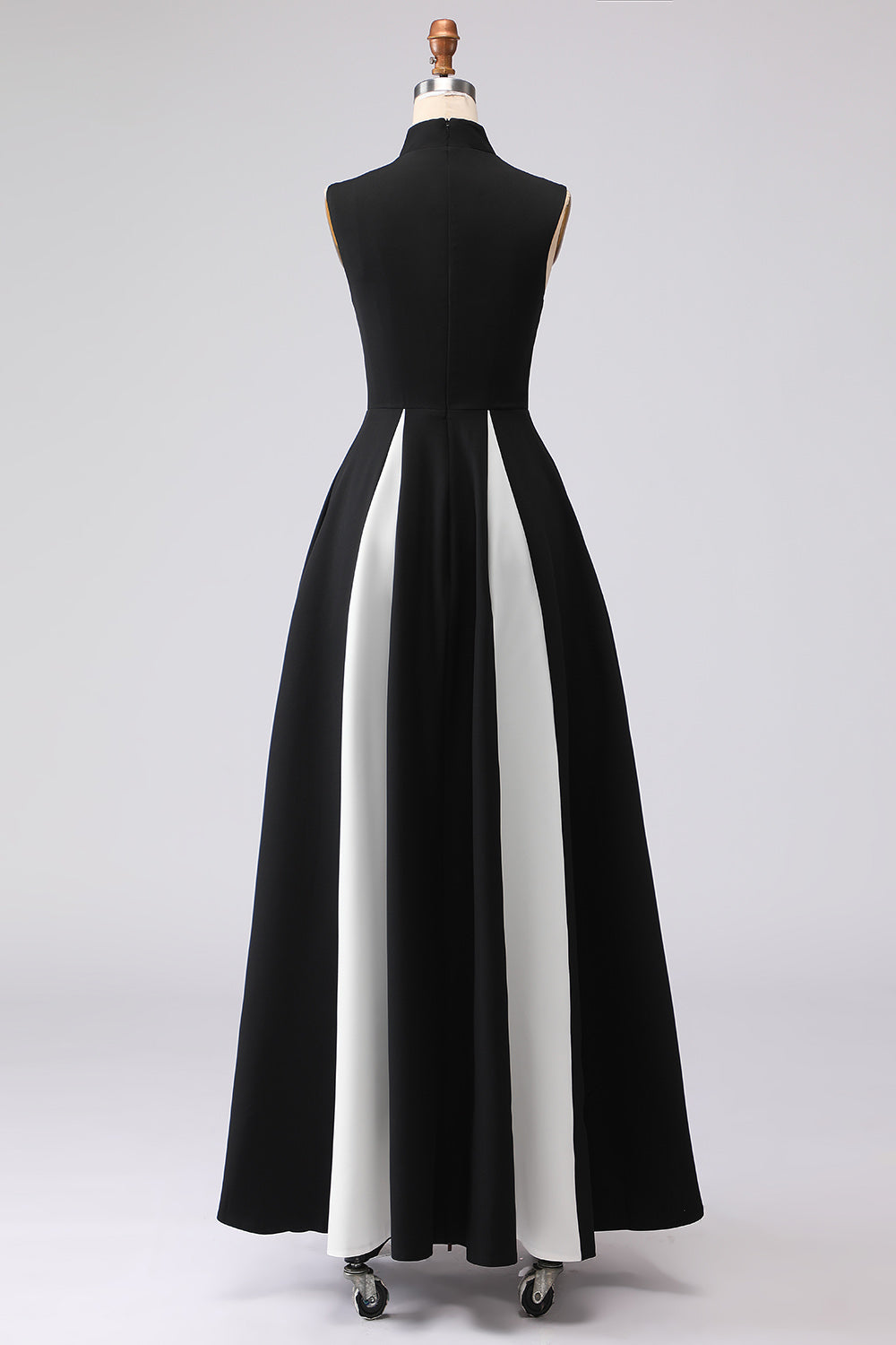 Black and White Plus Size A-Line High Neck Long Formal Dress with Pockets