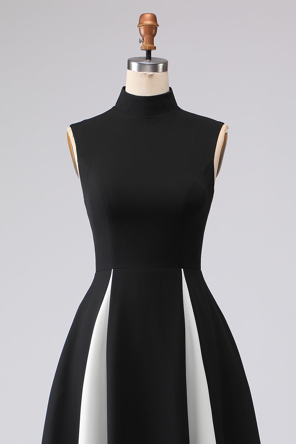 Black and White Plus Size A-Line High Neck Long Formal Dress with Pockets