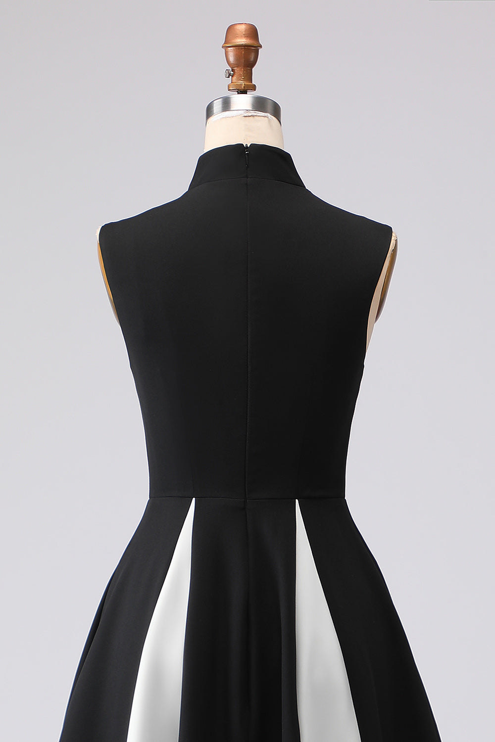 Black and White Plus Size A-Line High Neck Long Formal Dress with Pockets