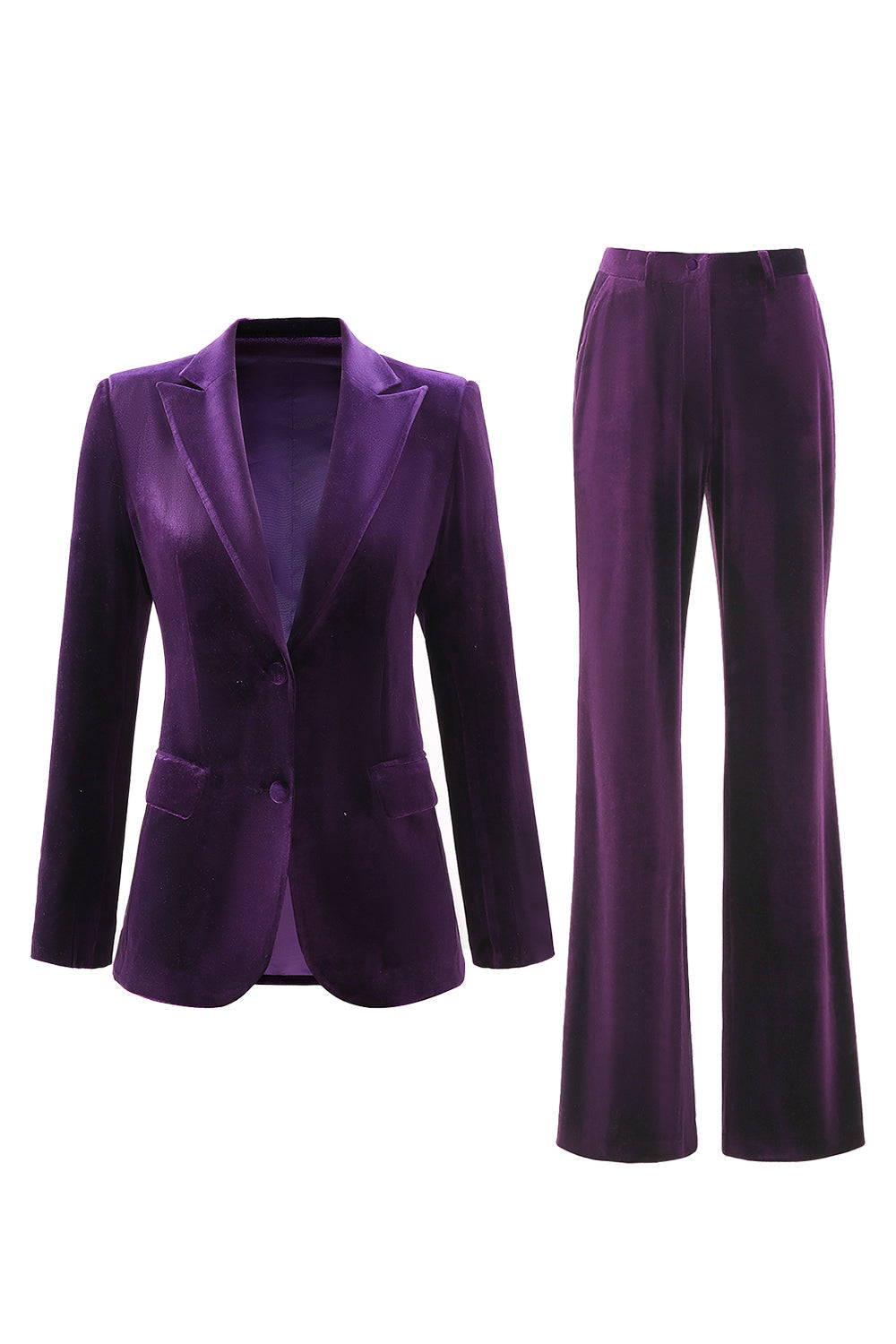 2-Piece Plum Velvet Peak Lapel Single-Breasted Women's Suits