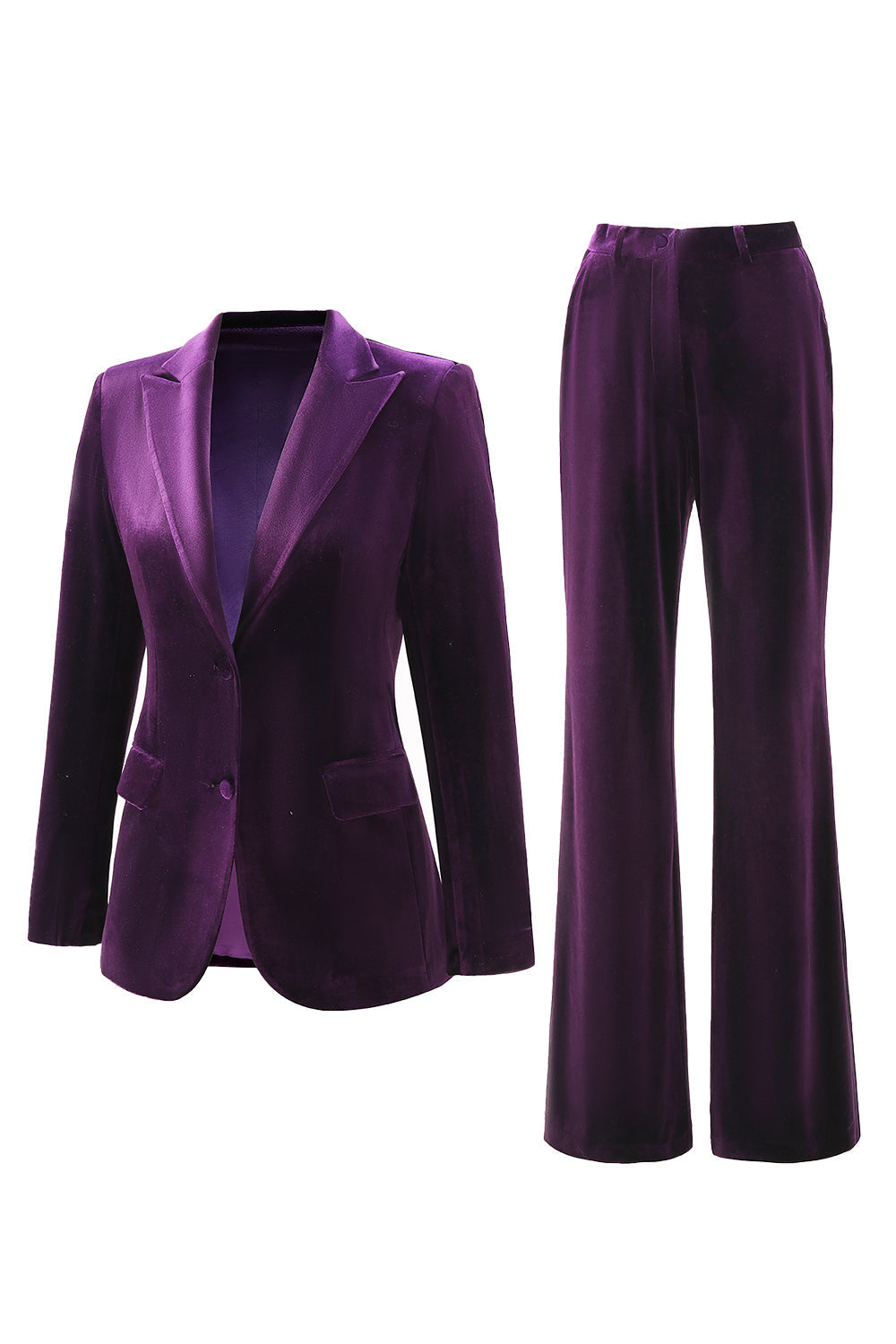 2-Piece Plum Velvet Peak Lapel Single-Breasted Women's Suits