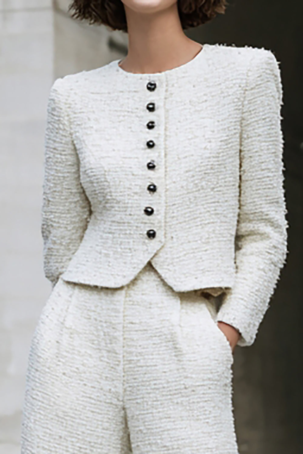 Ivory Tweed Single Breasted 2 Piece Women's Suits
