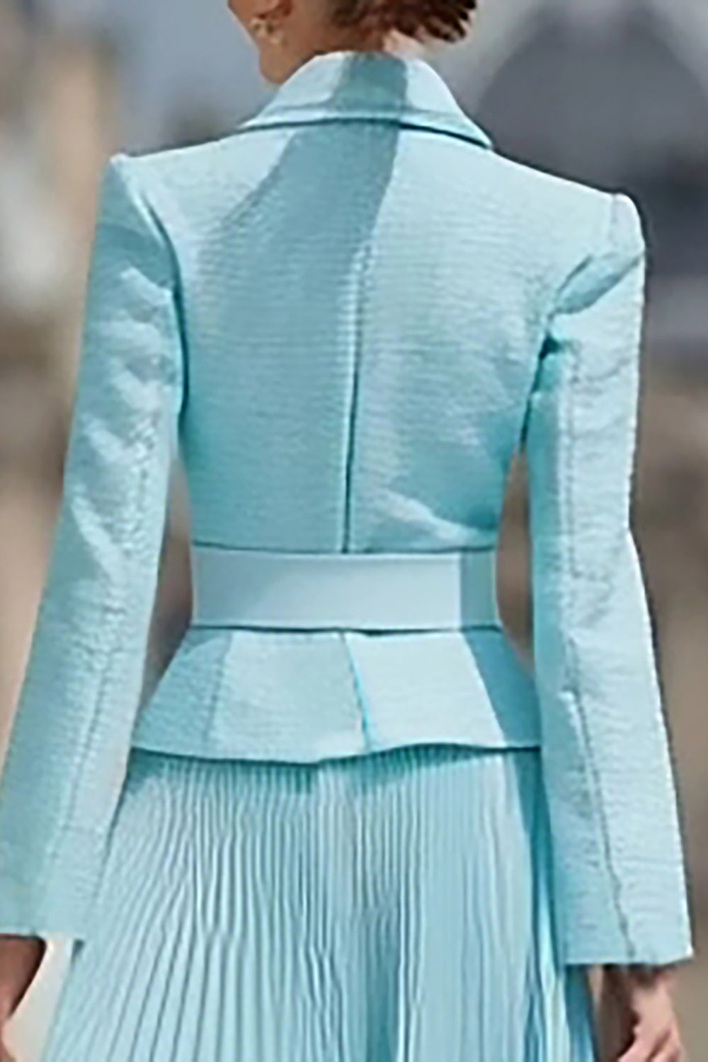 Robe de travail plissée ligne A, revers cranté, 2 pièces bleu clair