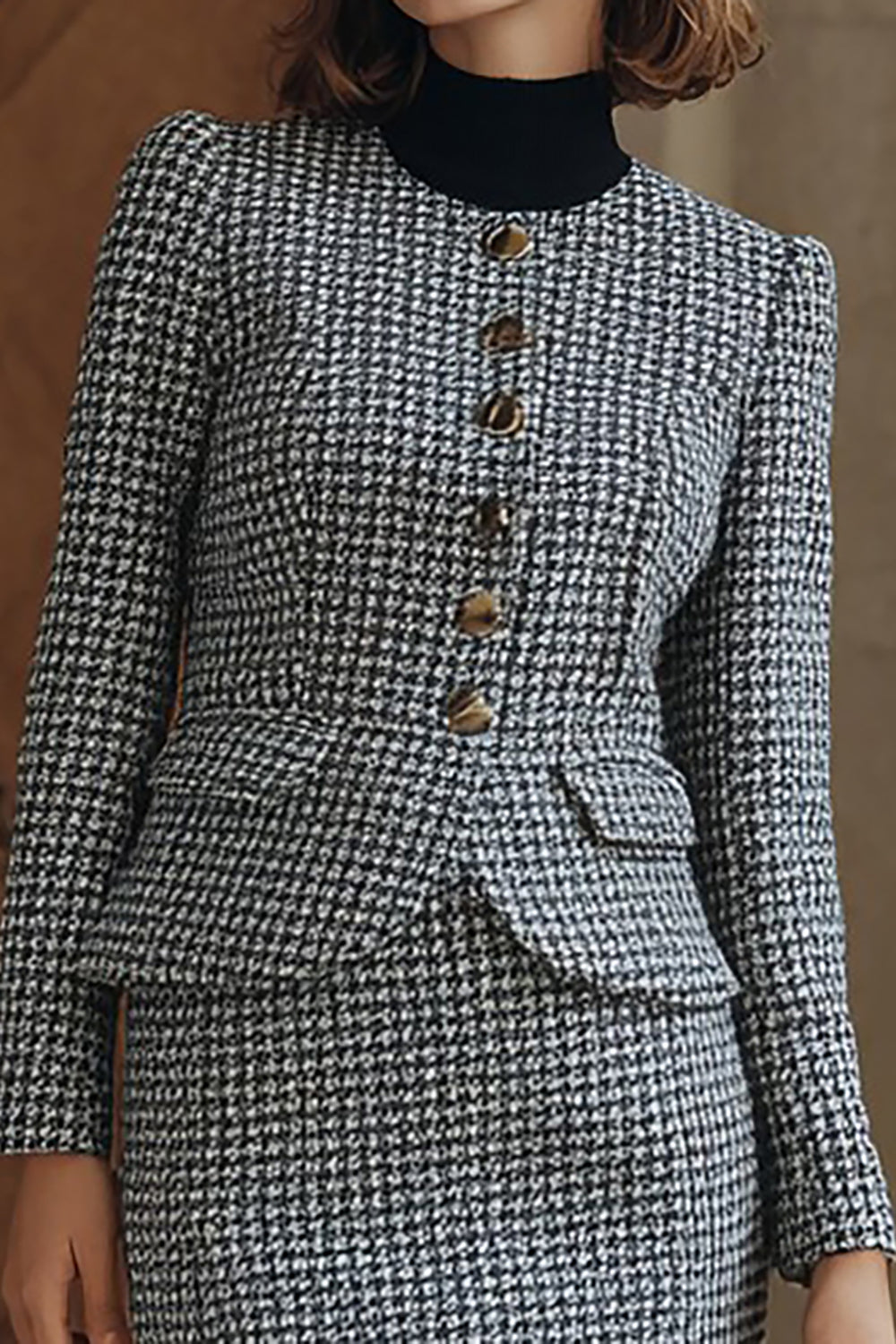 Grey 2 Piece Tweed Pencil Midi Work Dress