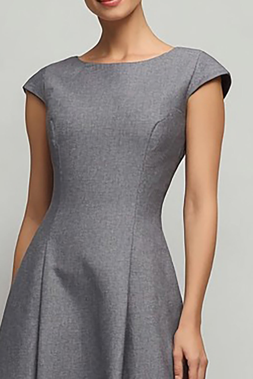 Robe de travail longue simple gris avec manches courtes et coupe évasée