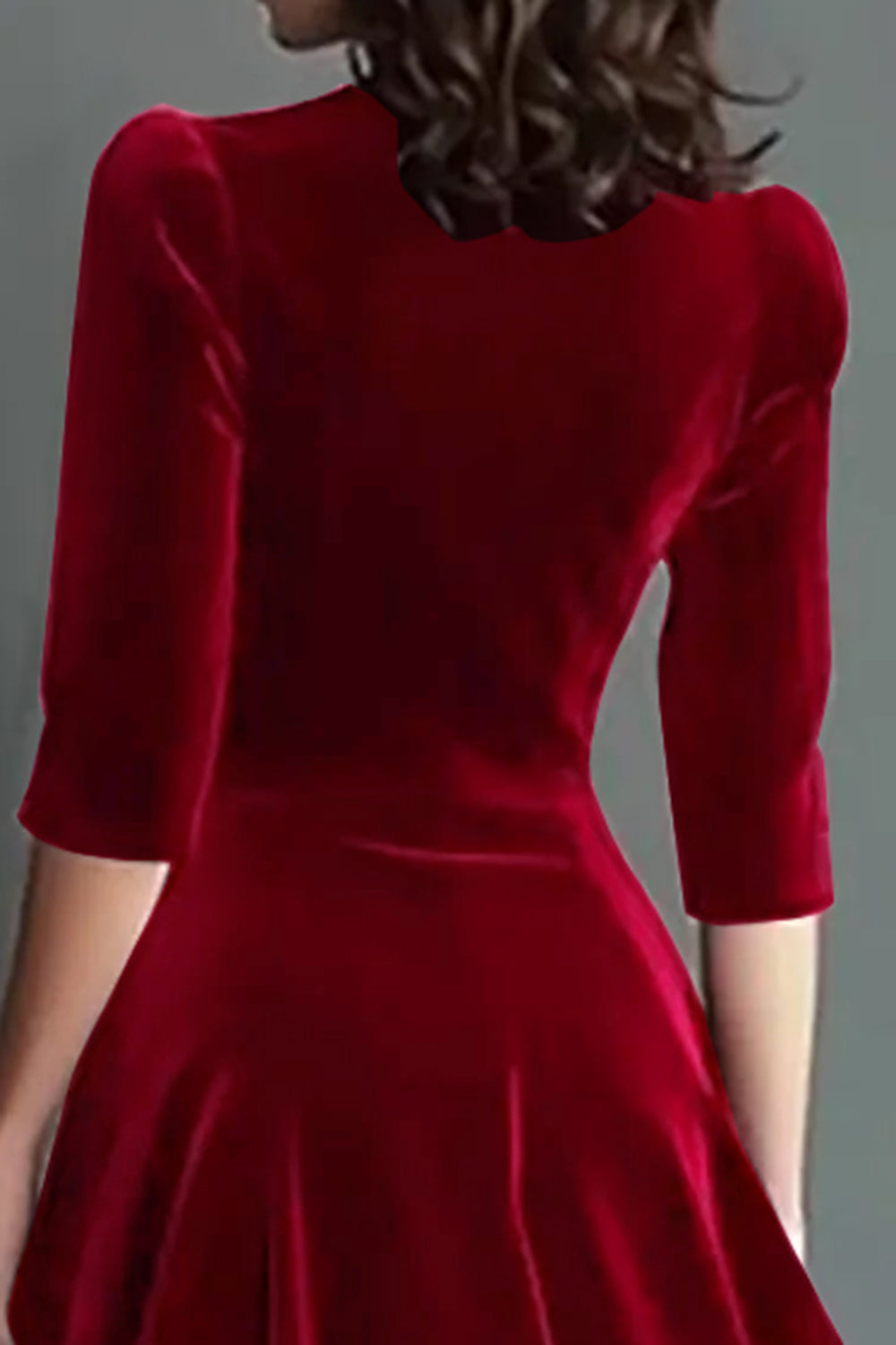 Burgundy A-Line Velvet V-Neck Work Dress with Half Sleeves