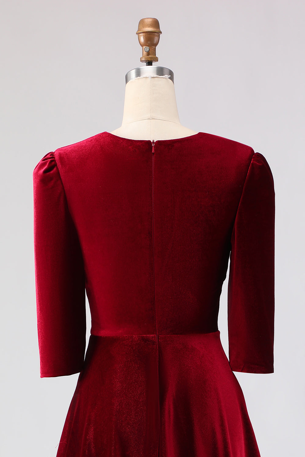 Burgundy A-Line Velvet V-Neck Work Dress with Half Sleeves
