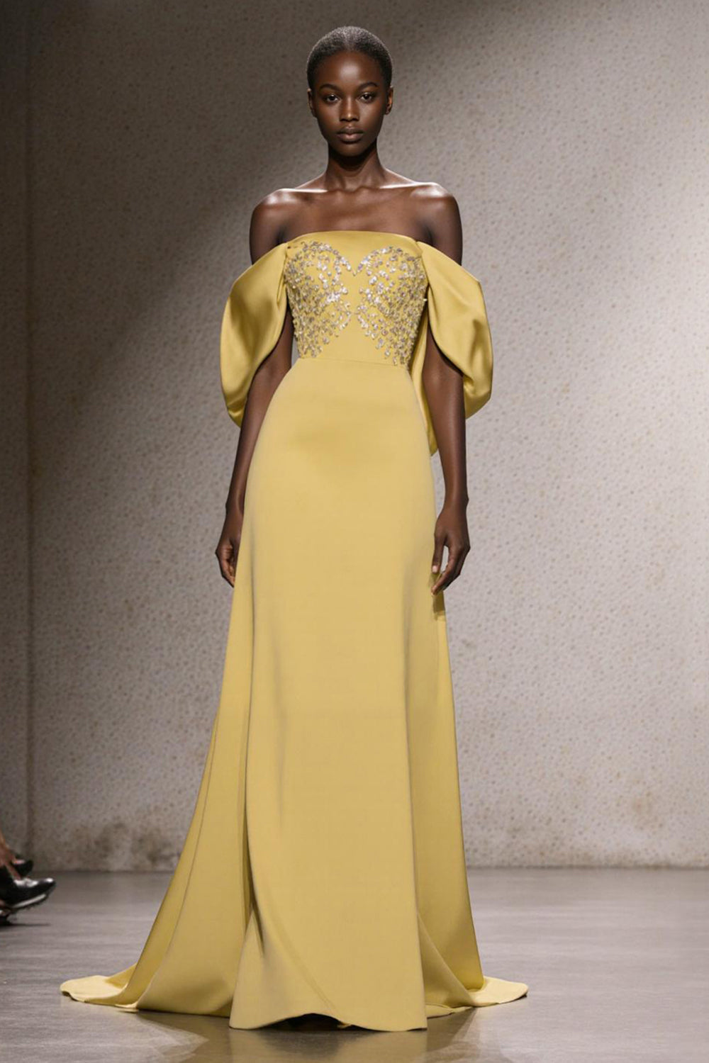 Sparkly Daffodil Off the Shoulder Mermaid Long Pageant Dress with Sequins
