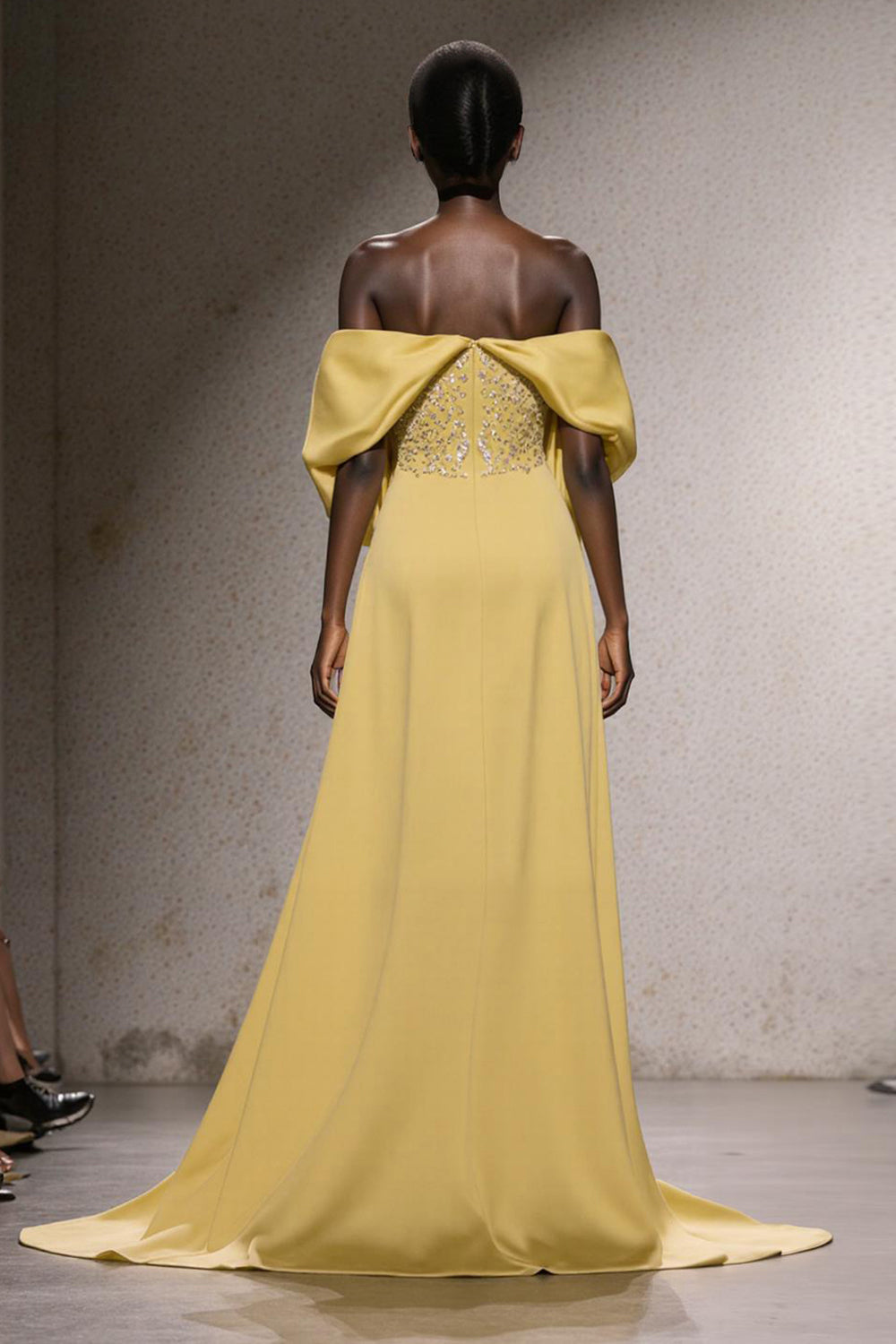 Sparkly Daffodil Off the Shoulder Mermaid Long Pageant Dress with Sequins