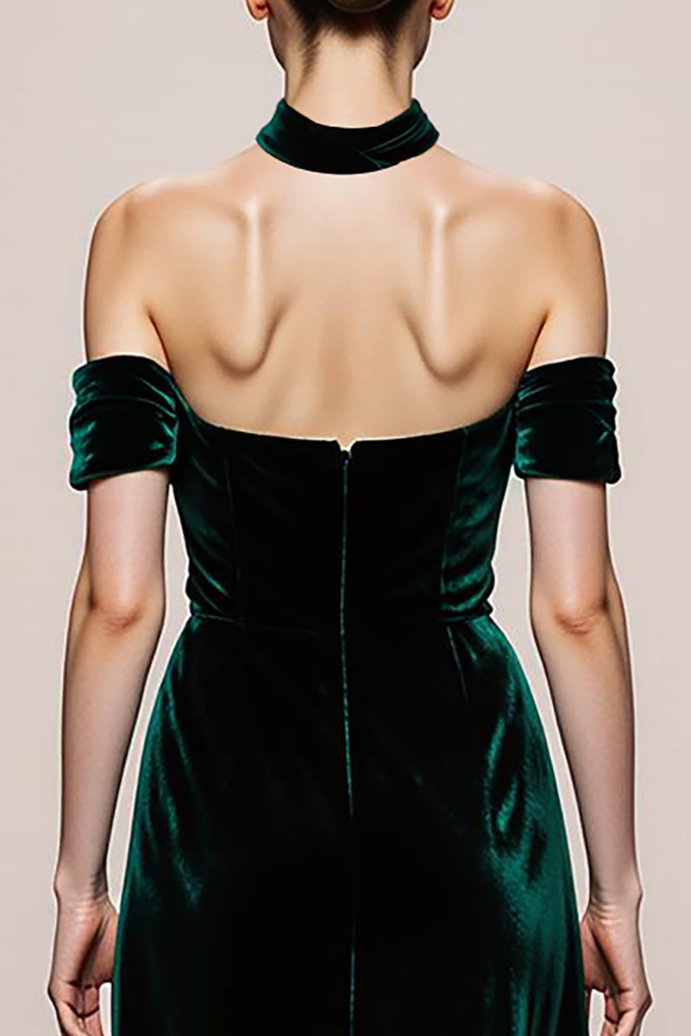 Dark Green A-Line Halter Velvet Long Evening Dress with Slit