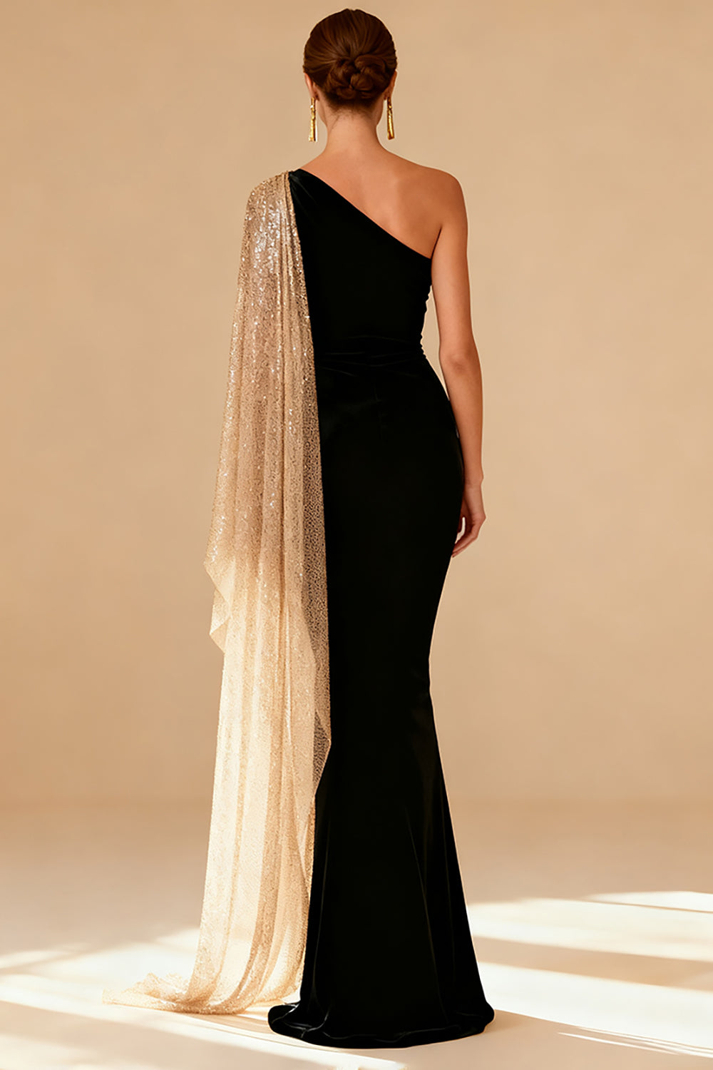 Black One-Shoulder Long Formal Sheath Dress with Slit