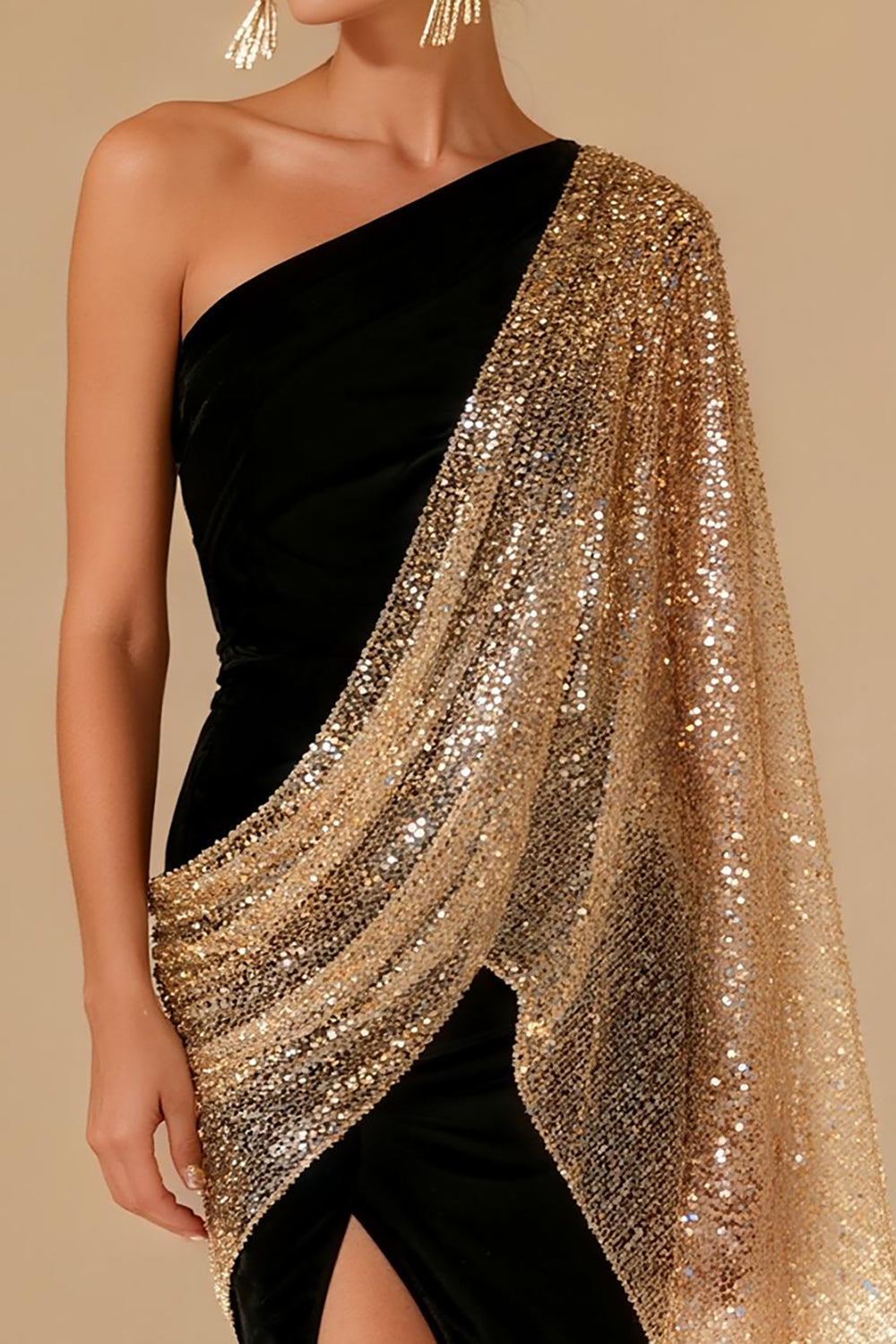Black One-Shoulder Long Formal Sheath Dress with Slit