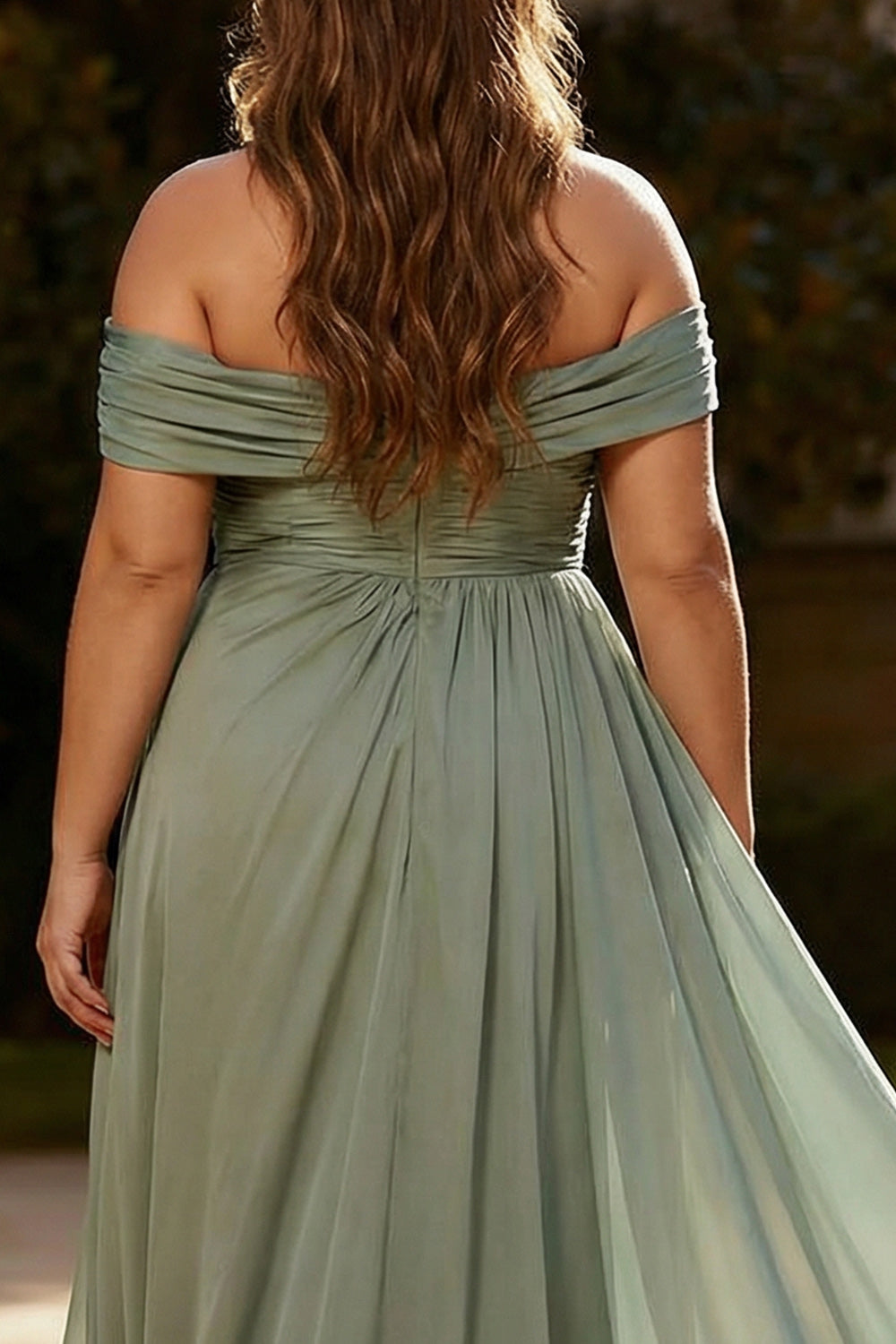 Robe de Soirée Plissée Longue Grande Taille A-ligne Épaule Unique Sauge Poussiéreuse
