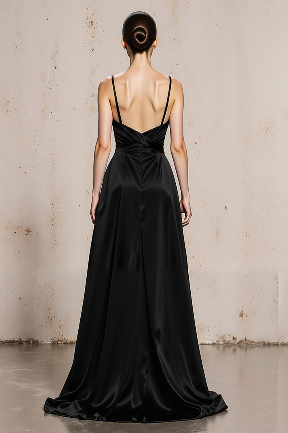 Robe longue de cérémonie en satin, noire et blanche, à fines bretelles, coupe trapèze