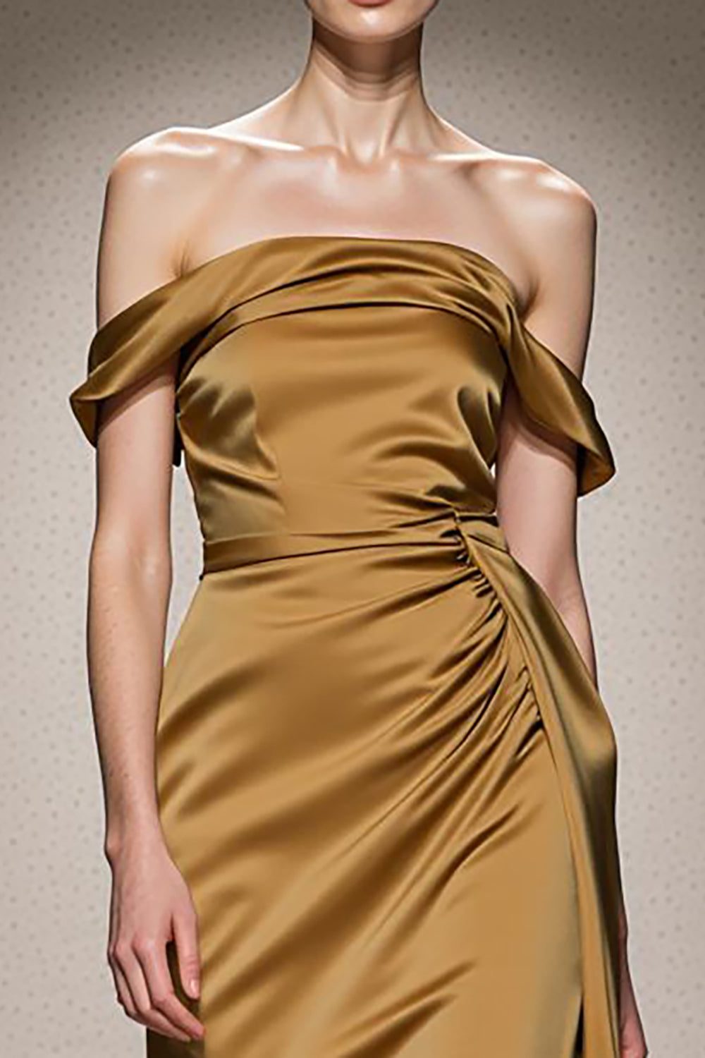 Yellow Mermaid Satin Off the Shoulder Long Formal Dress