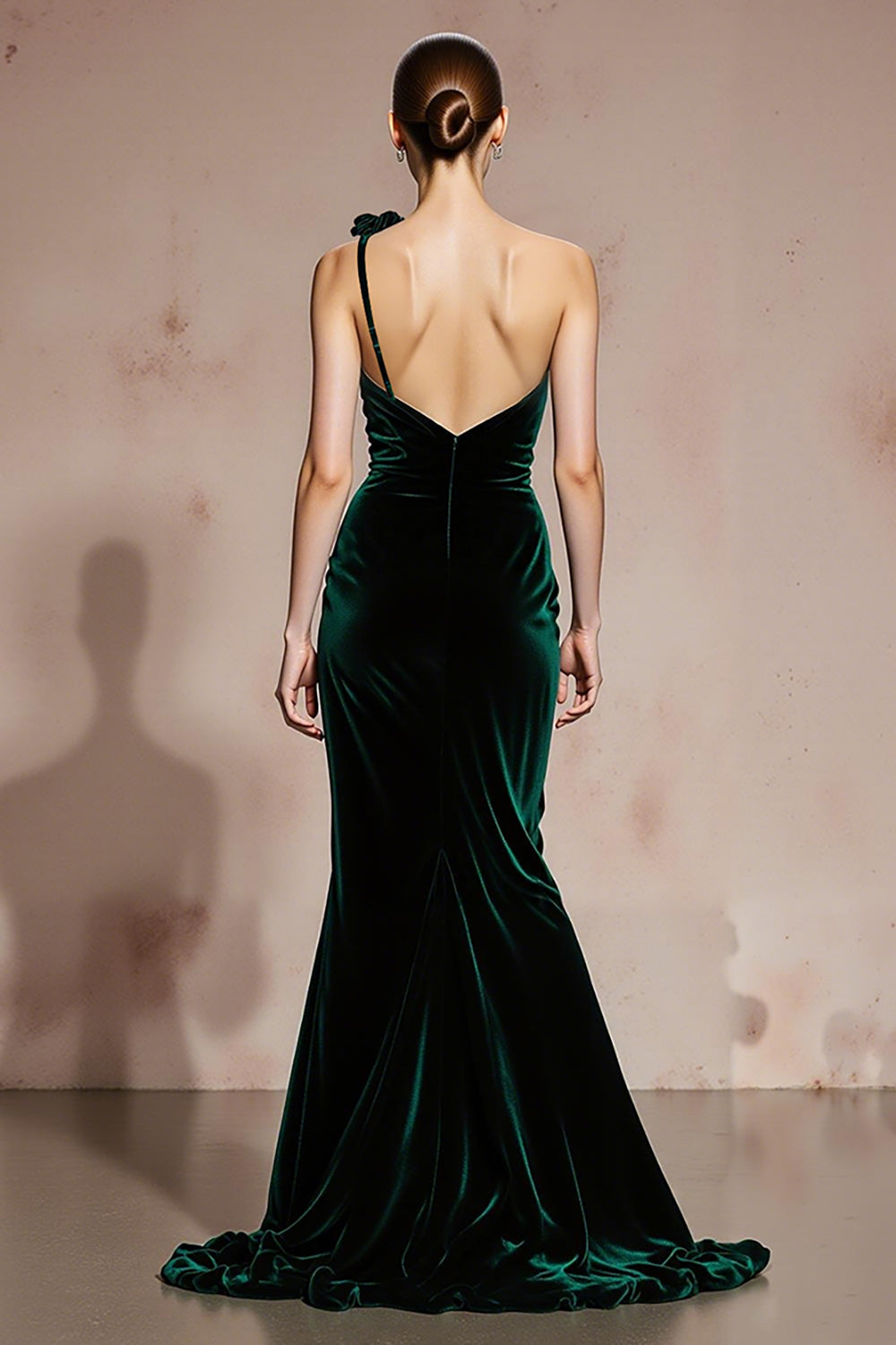 Dark Green One Shoulder Velvet Mermaid Long Formal Dress