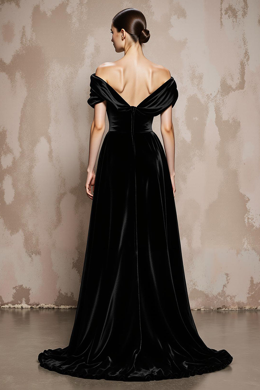 Off-the-Shoulder A-Line Velvet Black Long Military Ball Dresses