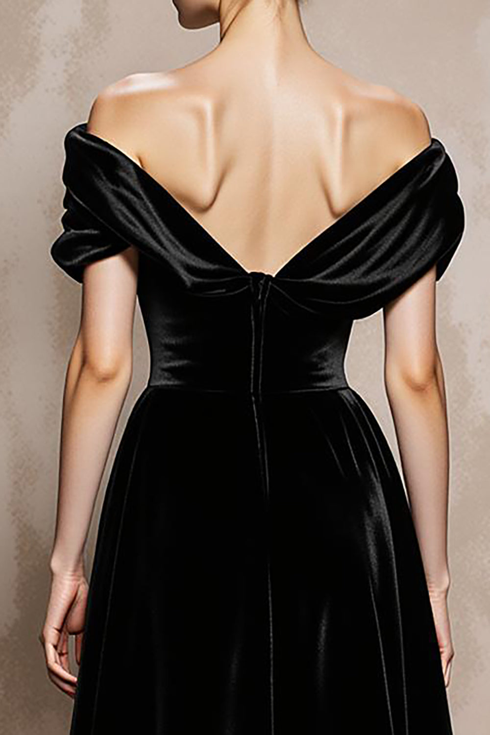 Off-the-Shoulder A-Line Velvet Black Long Military Ball Dresses