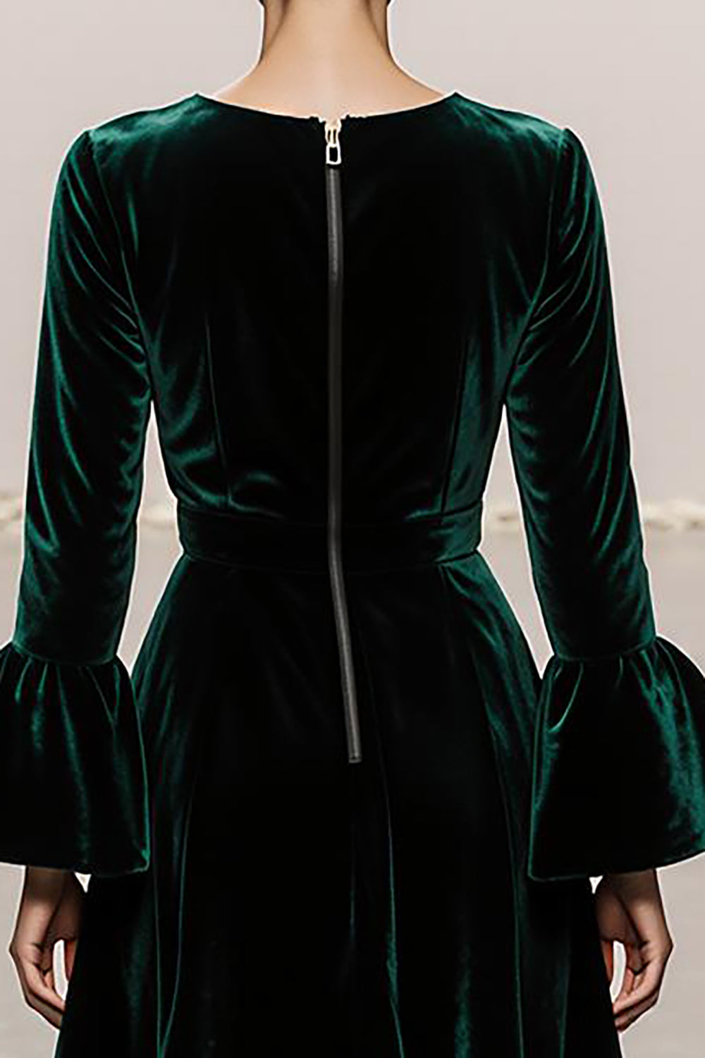 Dark Green A-Line Round Neck Long Sleeves Velvet Military Ball Dresses
