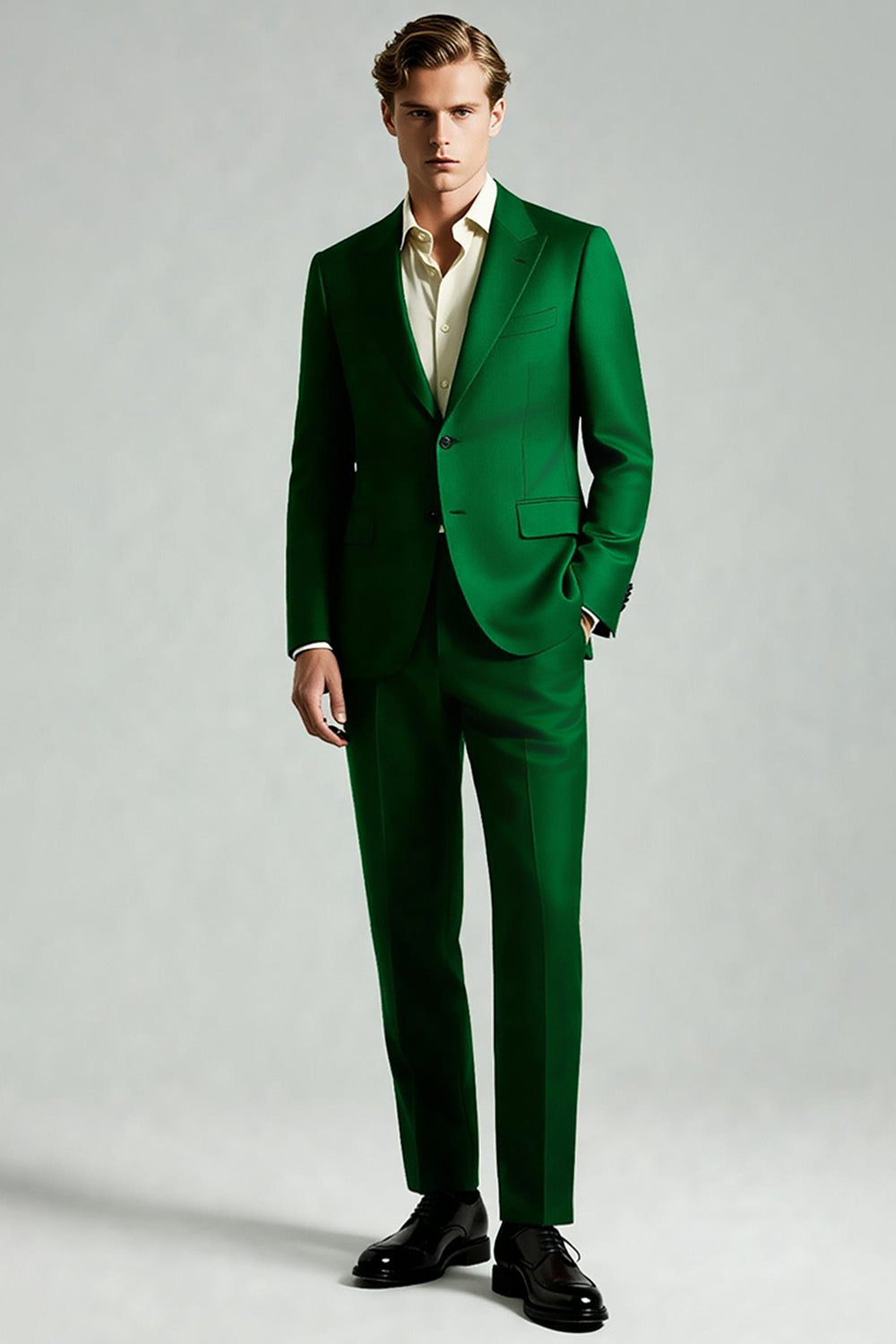 Dark Green Peak Lapel 2 Piece Men's Suits