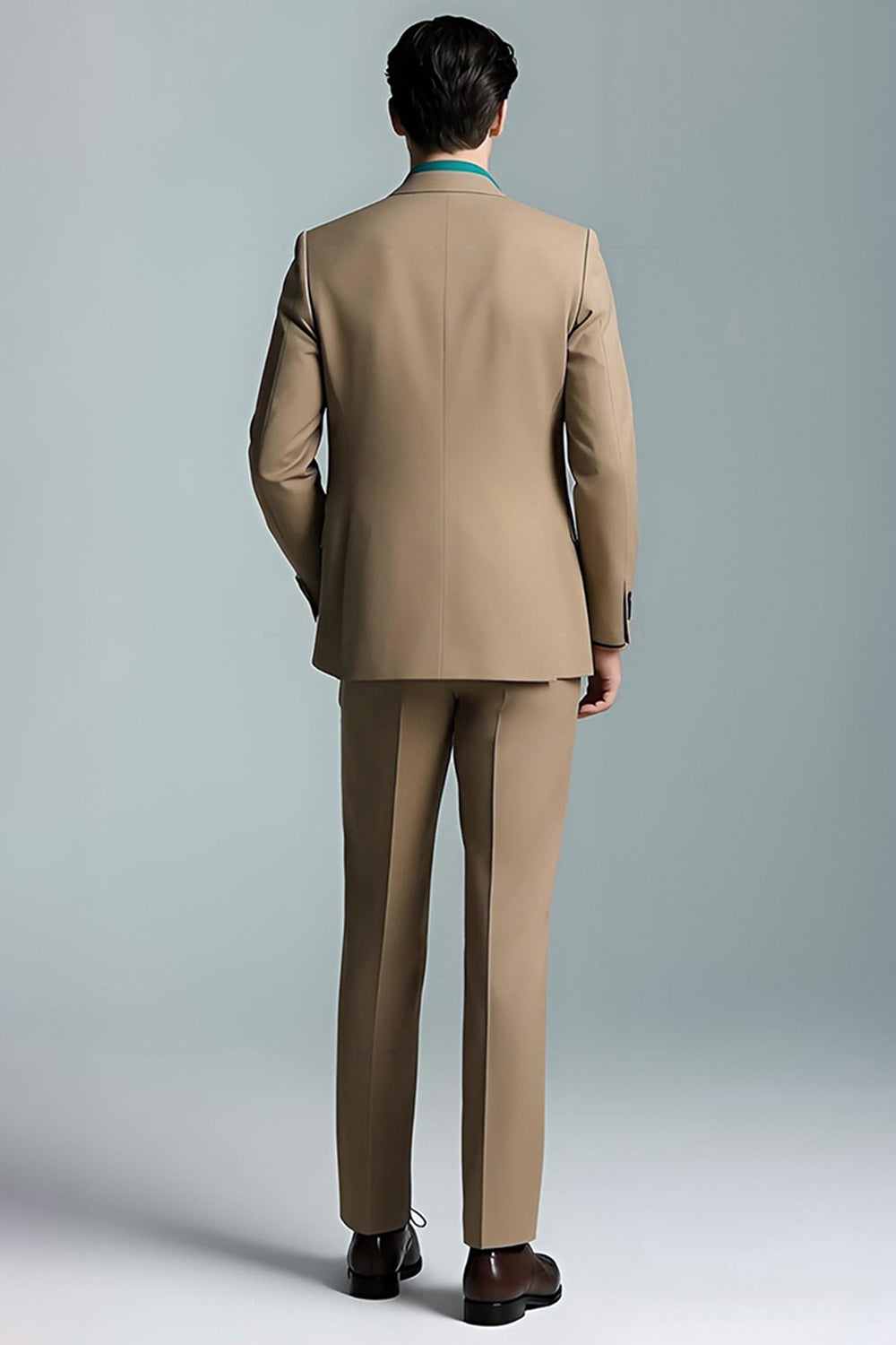 Khaki Peak Lapel 2 Piece Slim Fit Men's Suits