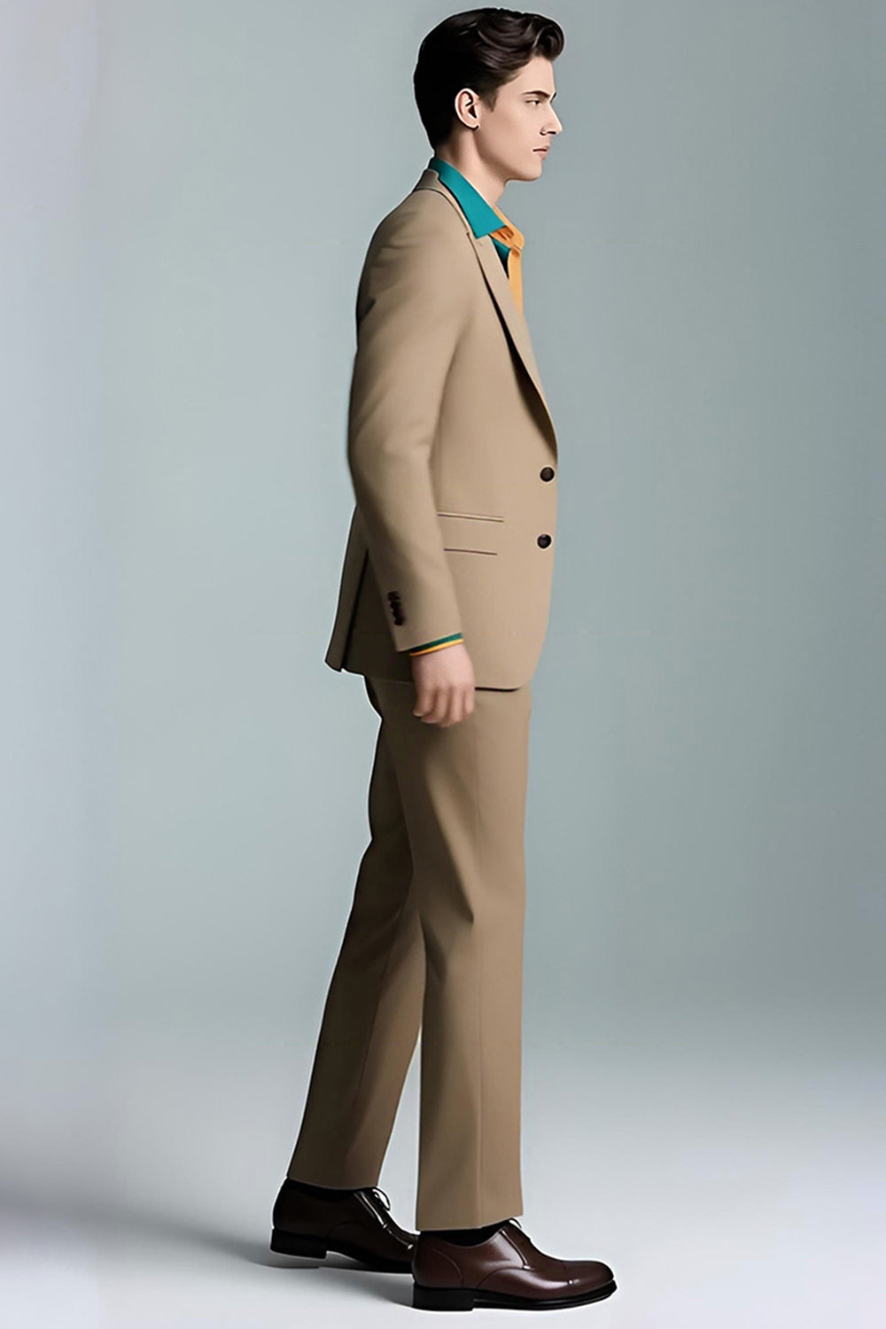 Khaki Peak Lapel 2 Piece Slim Fit Men's Suits