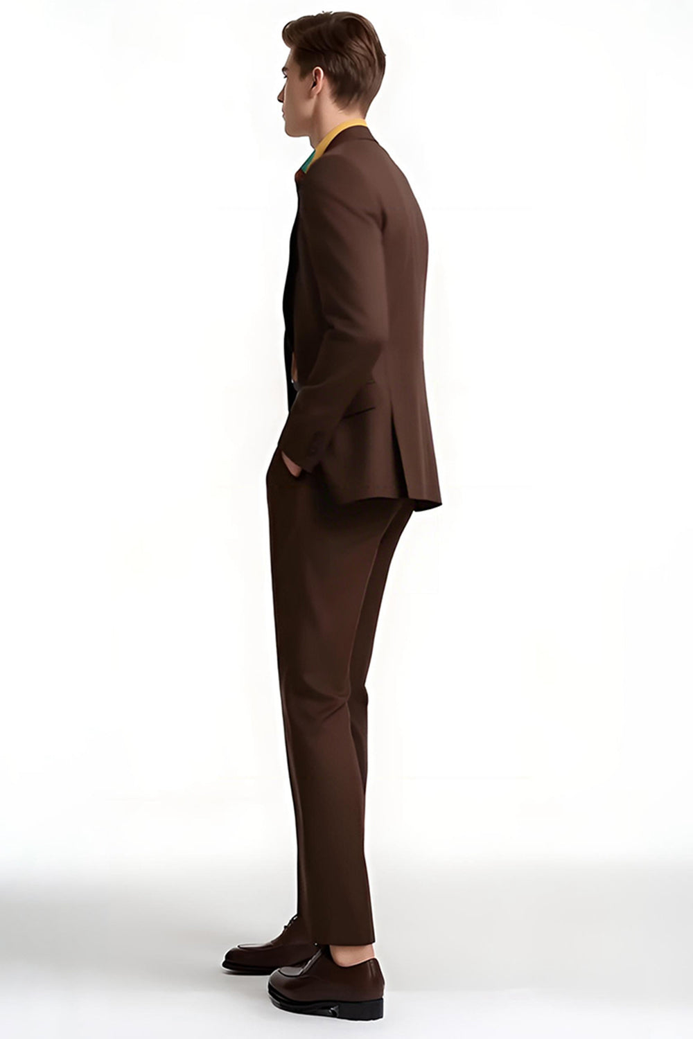 Costumes de bal marron foncé à revers crantés et coupe ajustée
