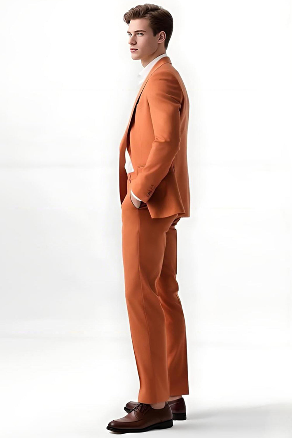 Men's Orange Peak Lapel Single Breasted Prom Suits