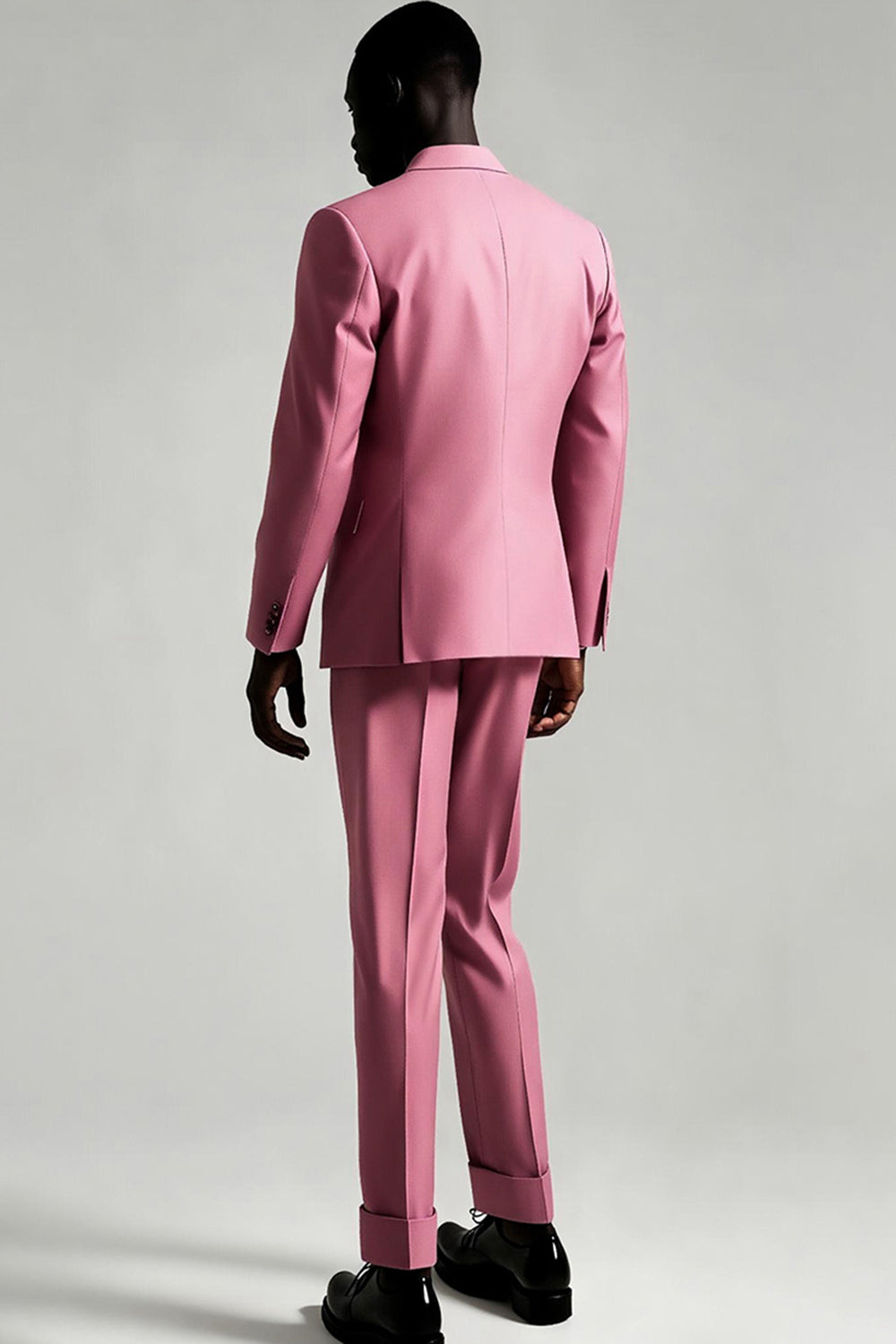 Costume de bal deux pièces gris et rose à revers en pointe pour homme