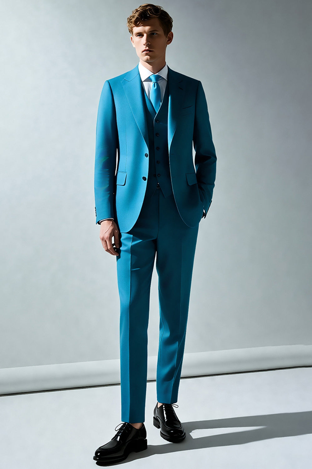 Peacock Blue Notched Lapel 2 Piece Men's Suits
