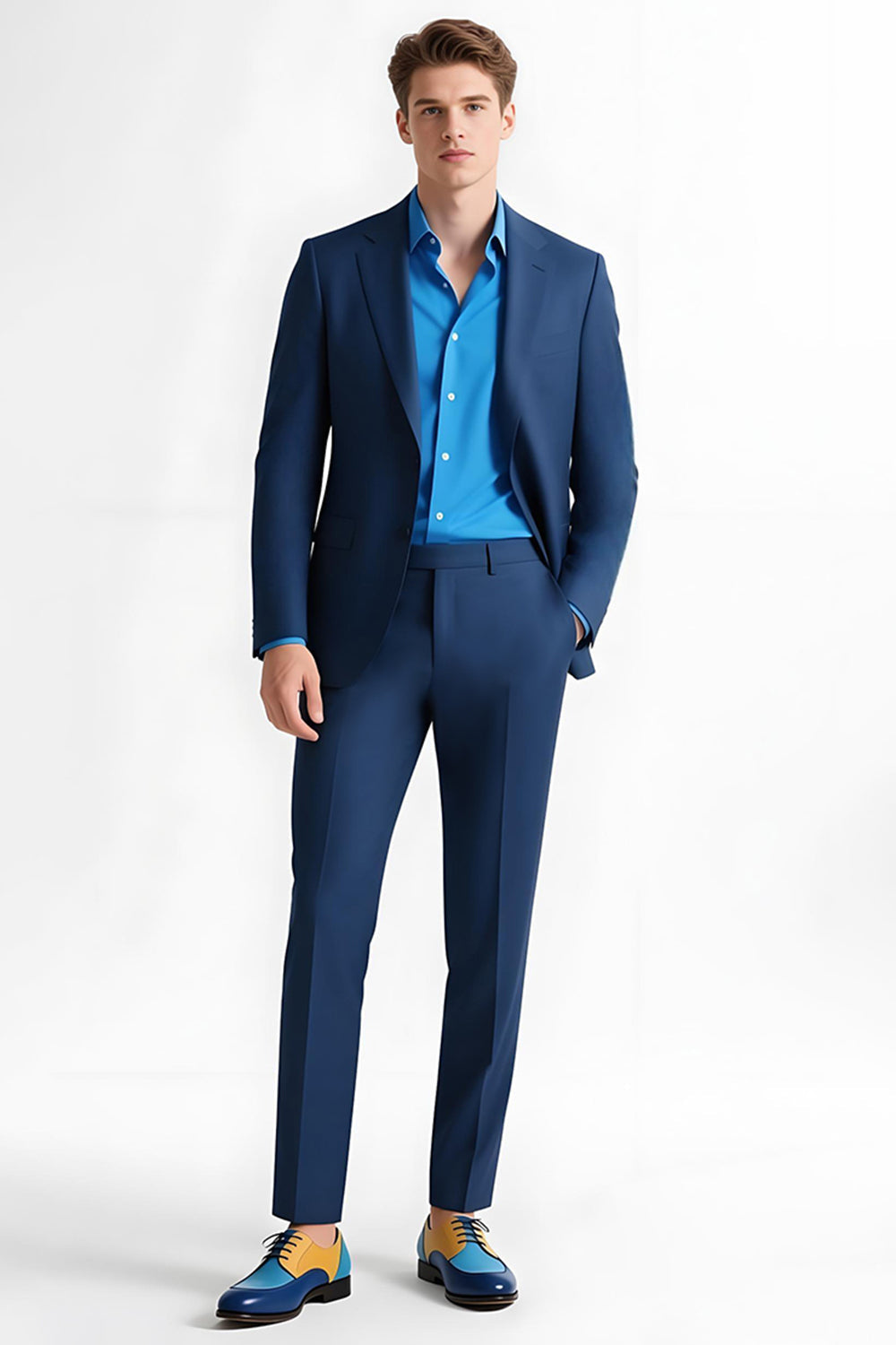 Costumes de bal pour homme 2 pièces bleu foncé à revers crantés