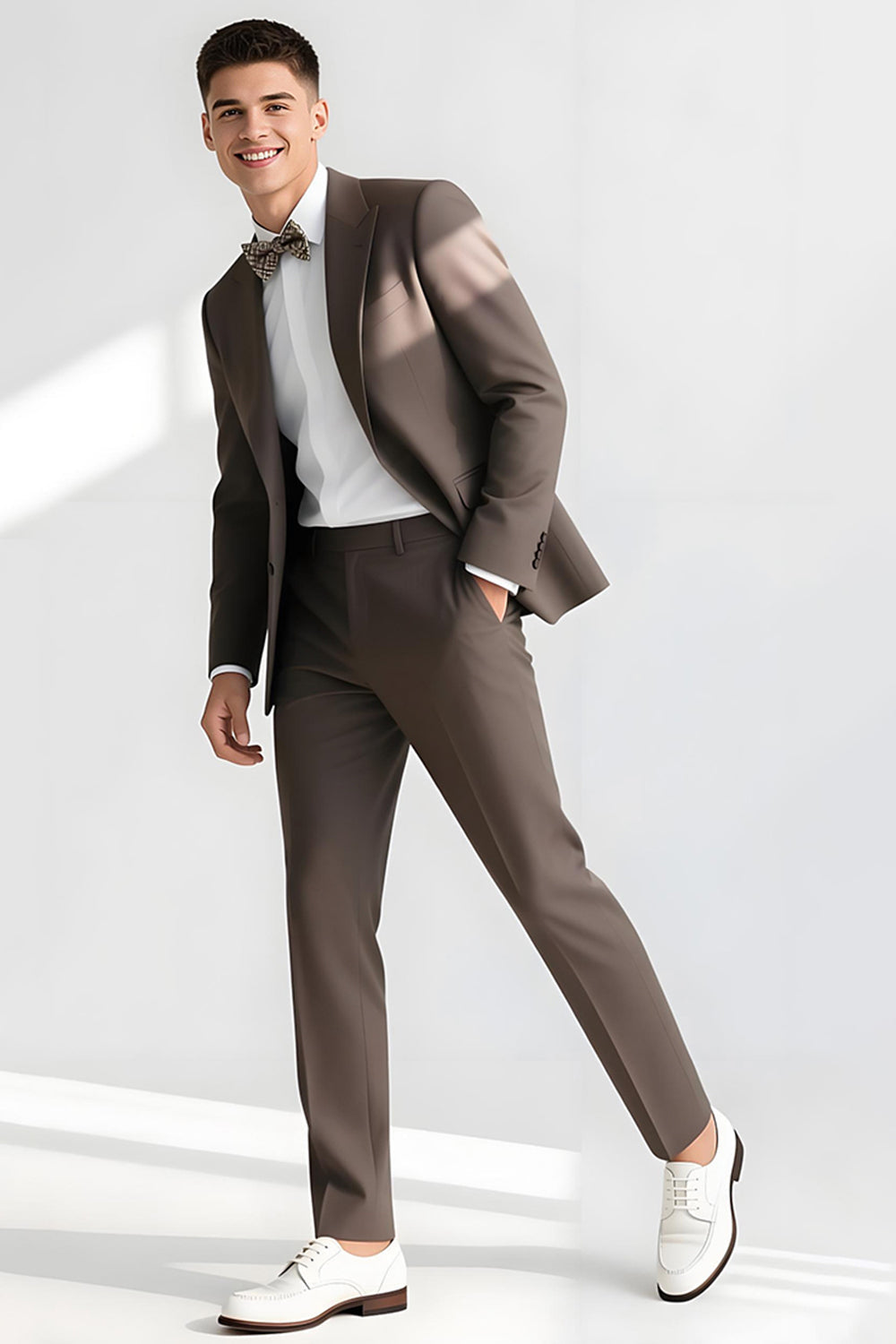 Costumes 2 pièces pour homme avec revers à cran de couleur café clair