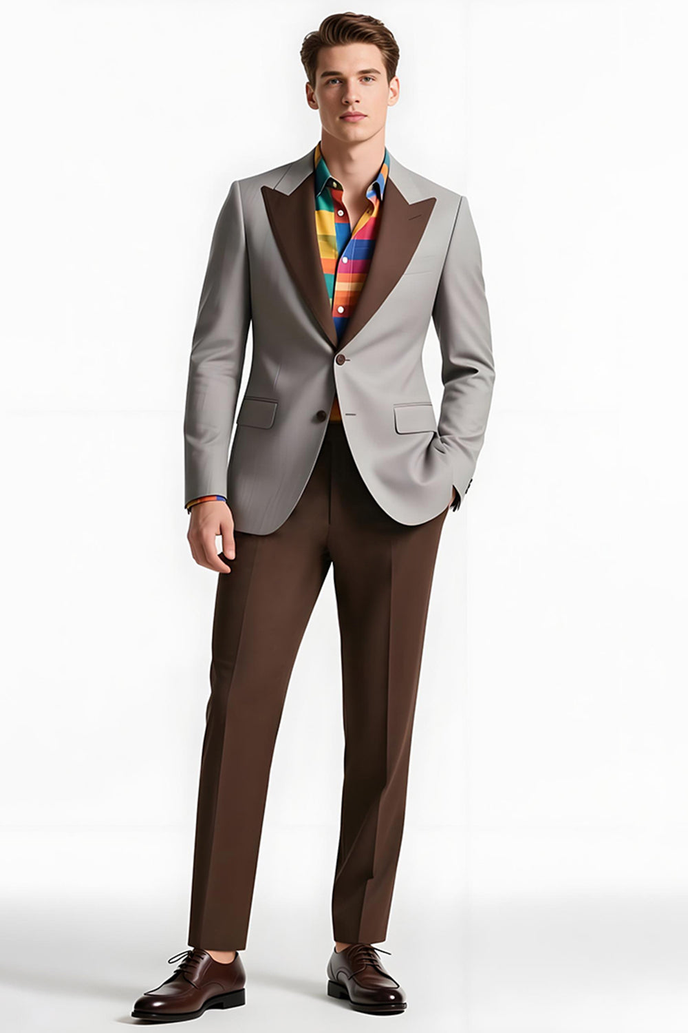 Grey Peak Lapel 2 Piece Single Breasted Men Prom Suits