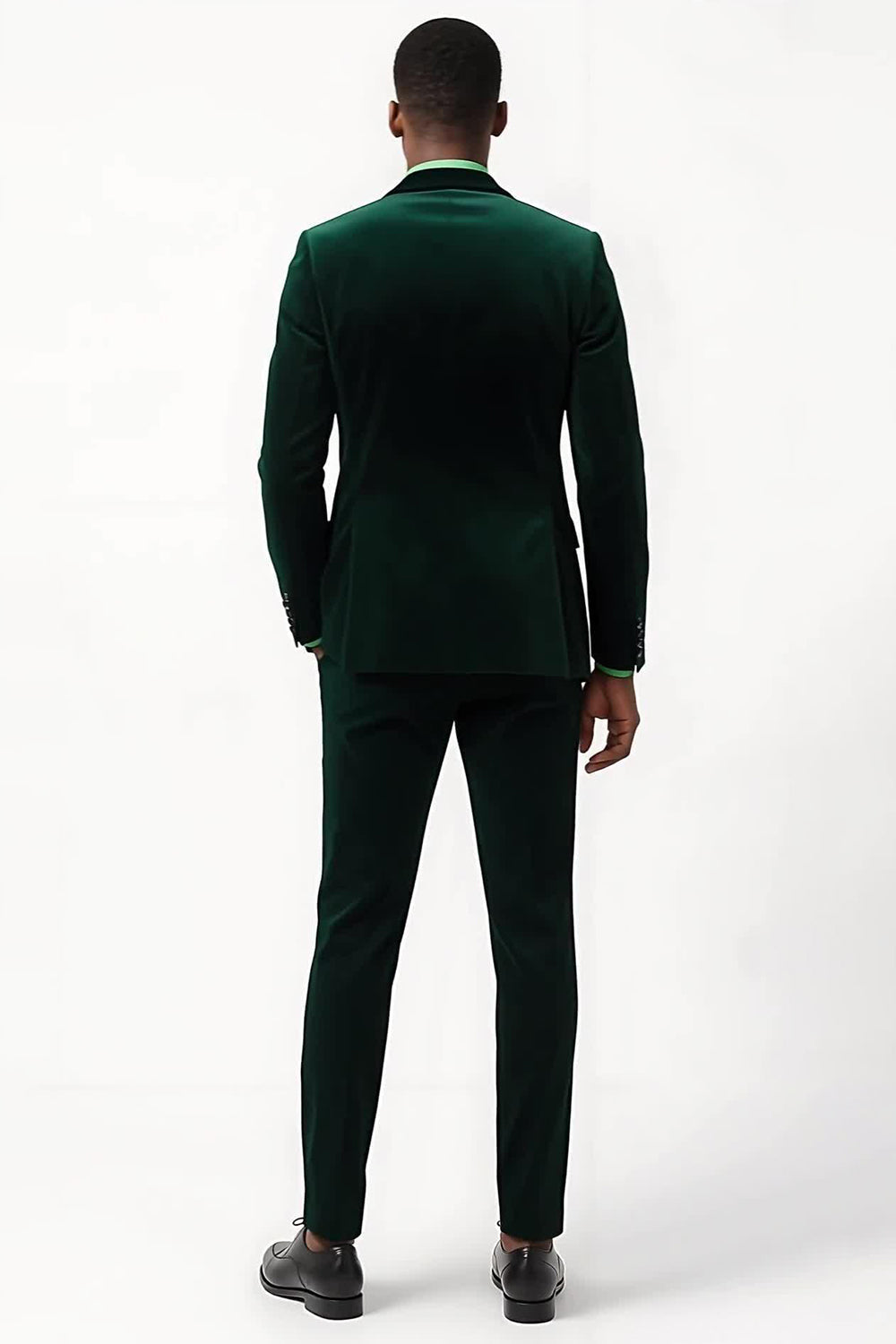 Costumes Homme Deux Pièces Vert Foncé Revers Pointe Boutonnage Simple