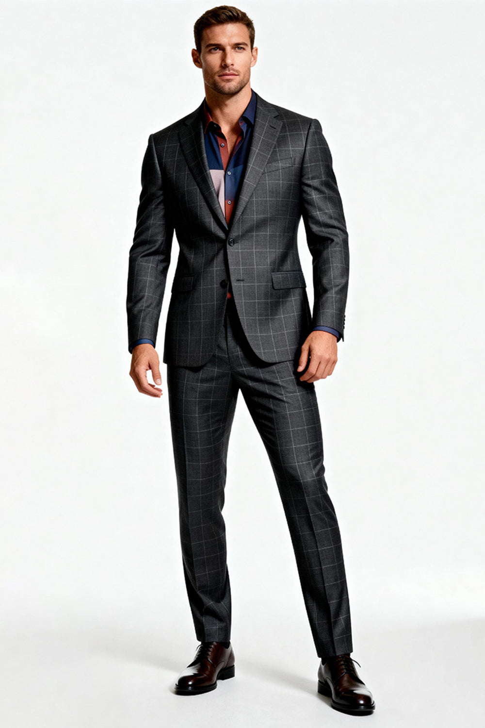 Dark Grey Striped Notched Lapel 2 Piece Single Breasted Men Suits