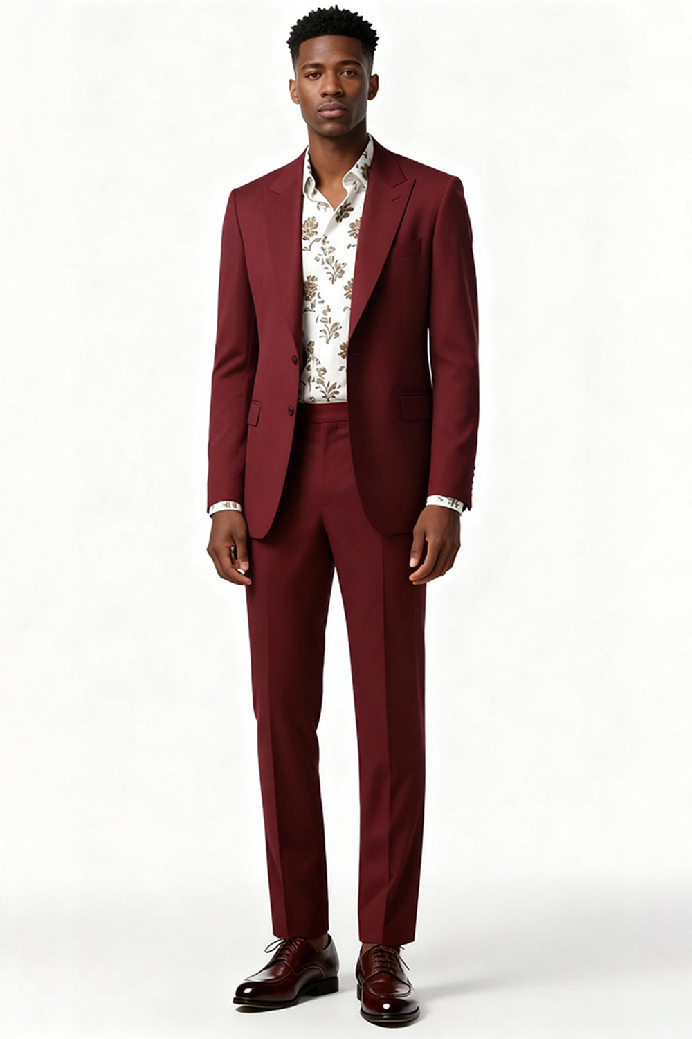 Burgundy Peak Lapel 2 Piece Single Breasted Men Suits