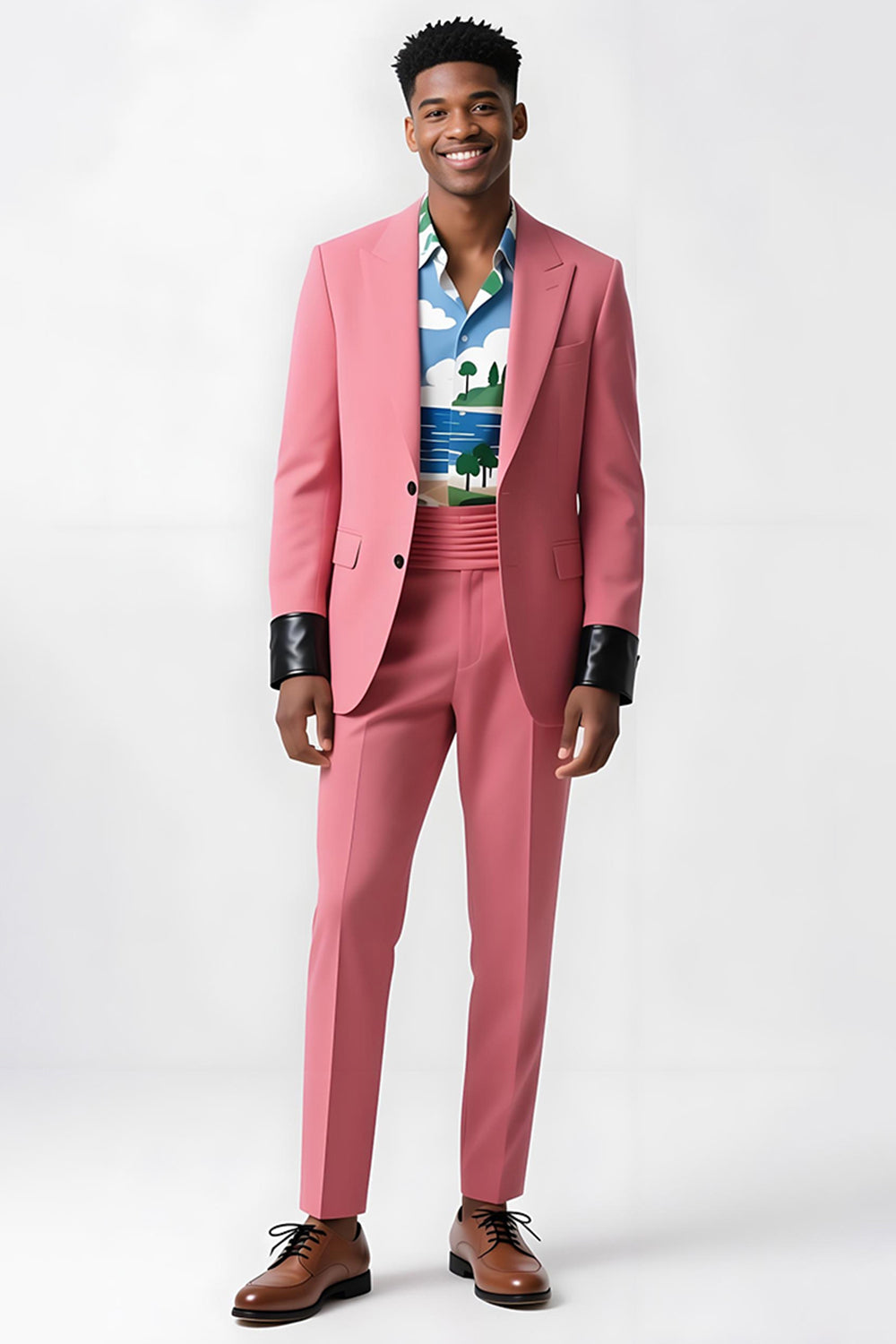 2 Piece Single Breasted Peak Lapel Pink Men's Suits