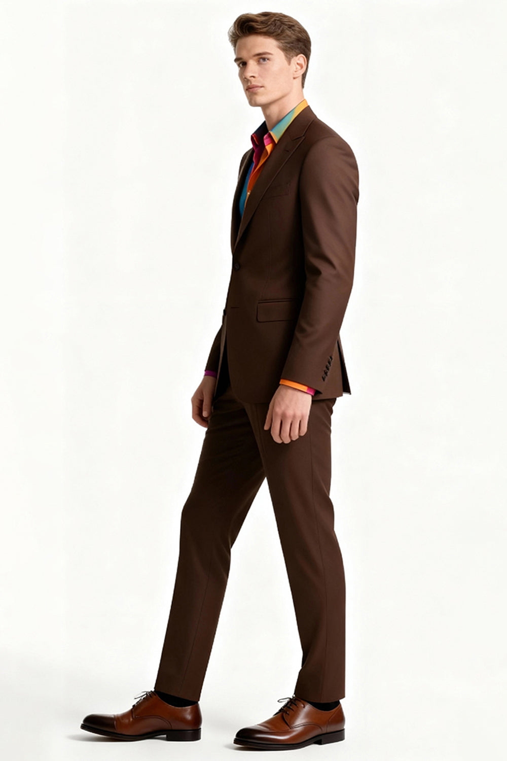 Brown Peak Lapel 2 Piece Single Breasted Men's Suits