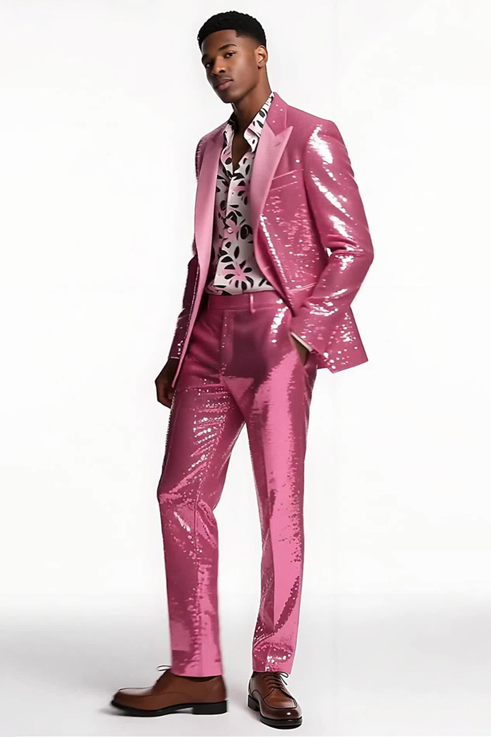Sparkly Blush Peak Lapel 2 Piece Men's Prom Suit