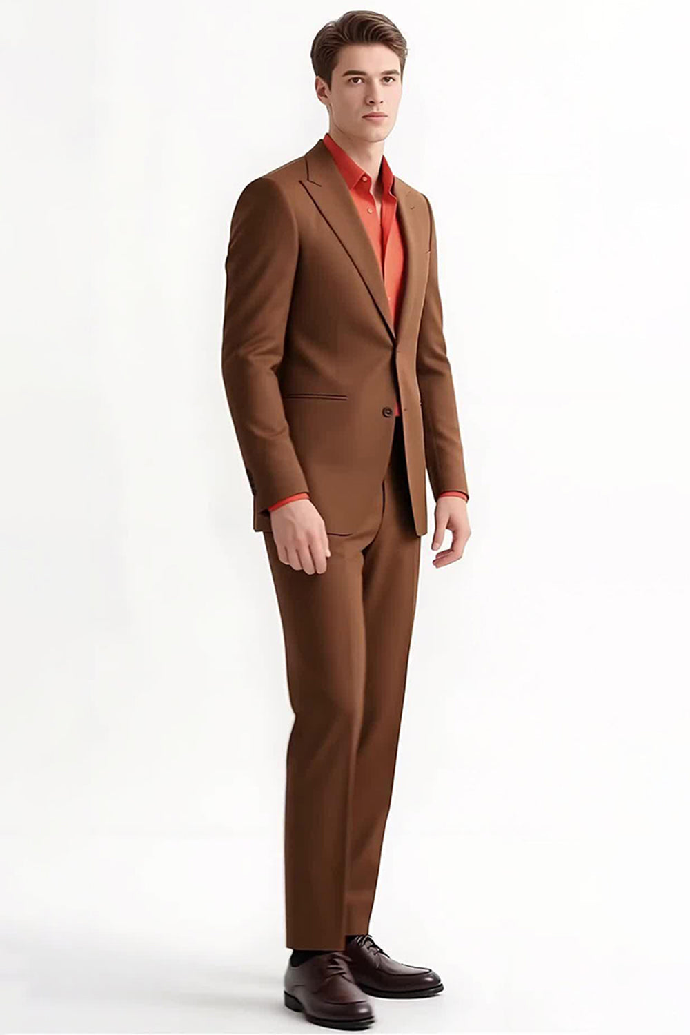 Costumes marron homme slim fit, 2 pièces, boutonnage simple, revers pointu