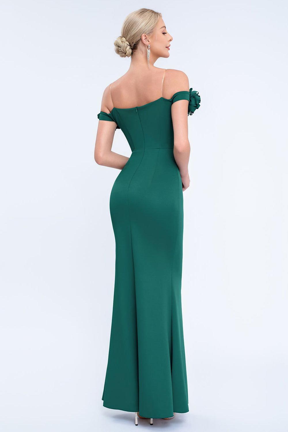 Blush Off the Shouder 3D Flower Sheath Prom Dress with Slit