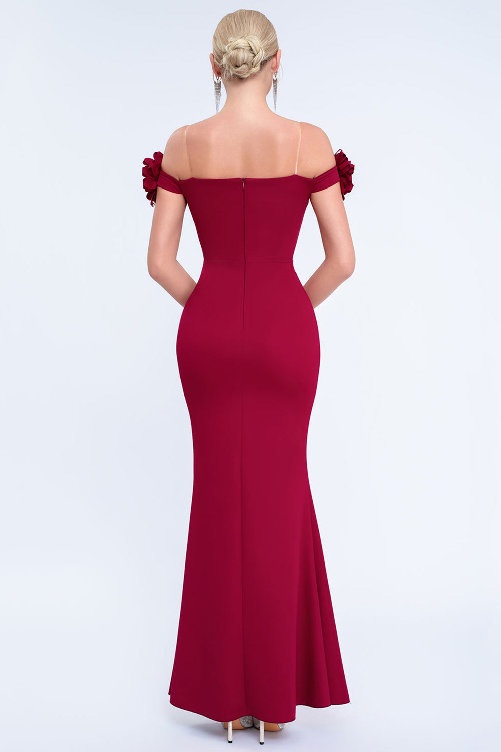 Blush Off the Shouder 3D Flower Sheath Prom Dress with Slit