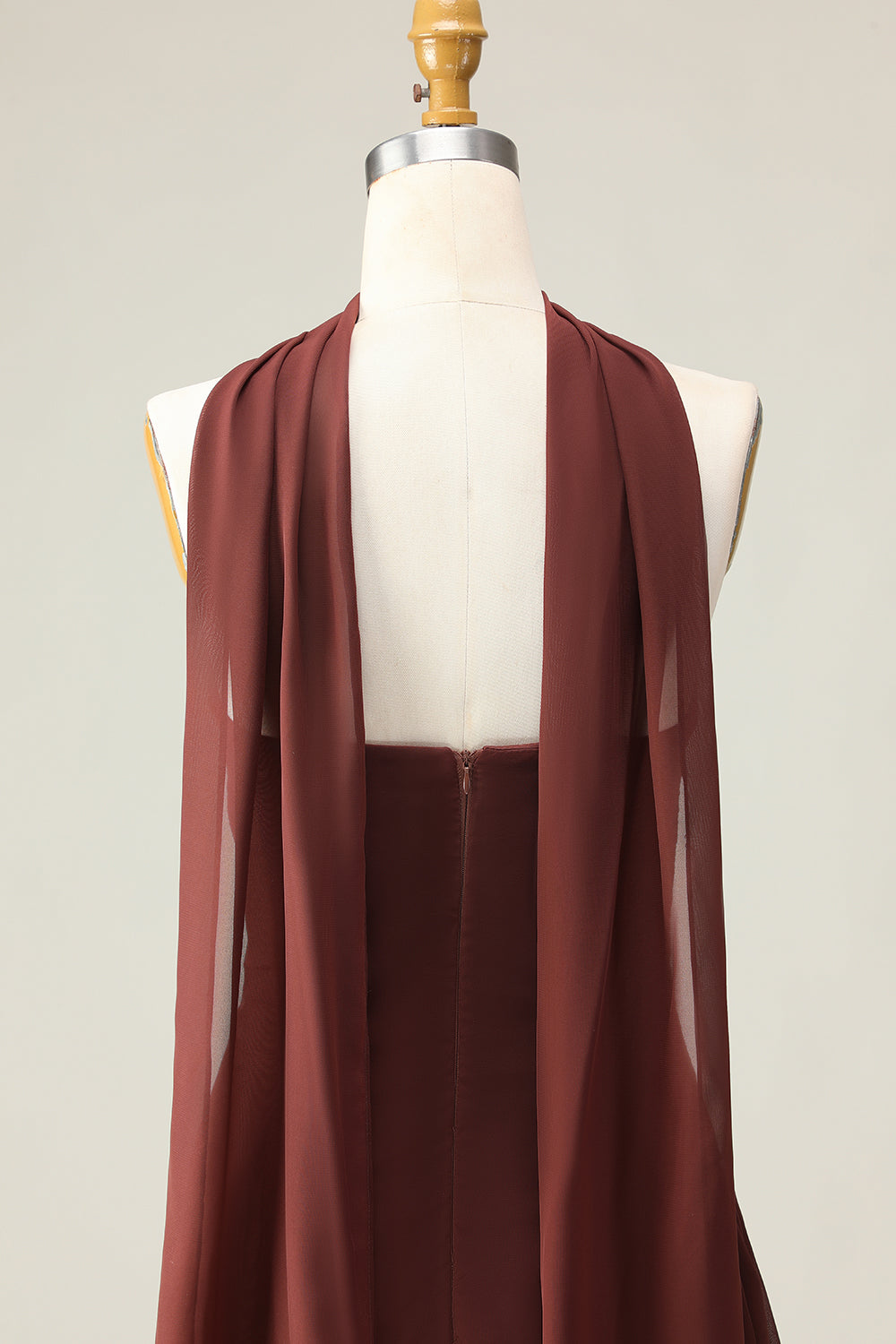 Brown A-Line Strapless Maxi Dress with Scarf