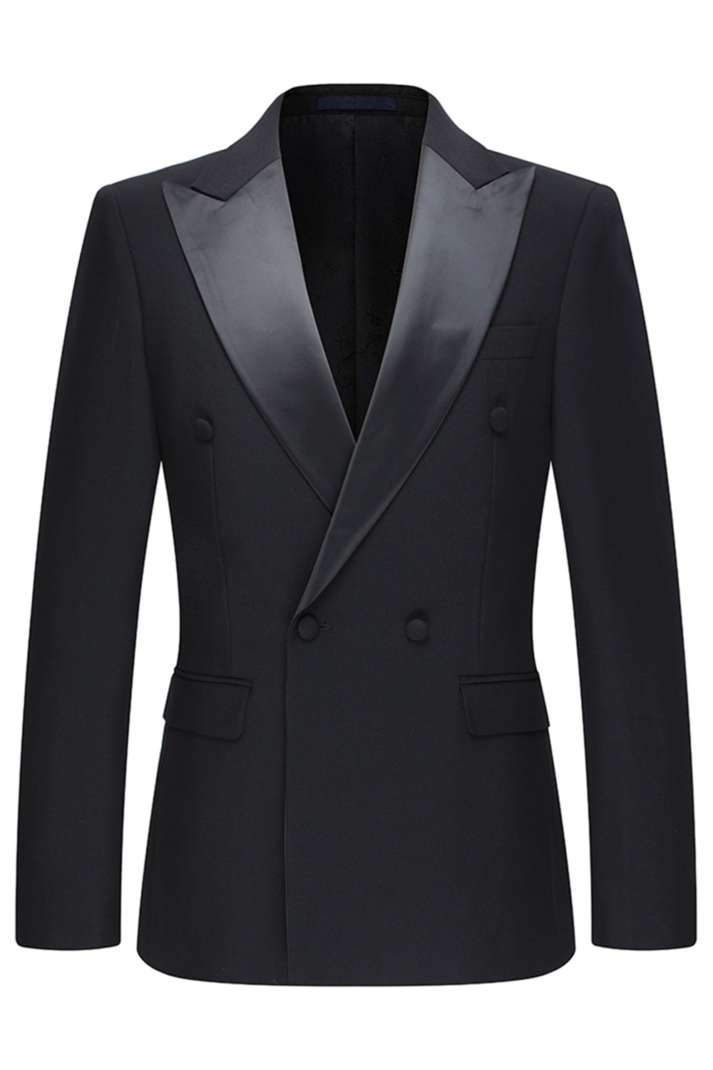 Slim Fit Black 2 Piece Double Breasted Peak Lapel Men's Suits
