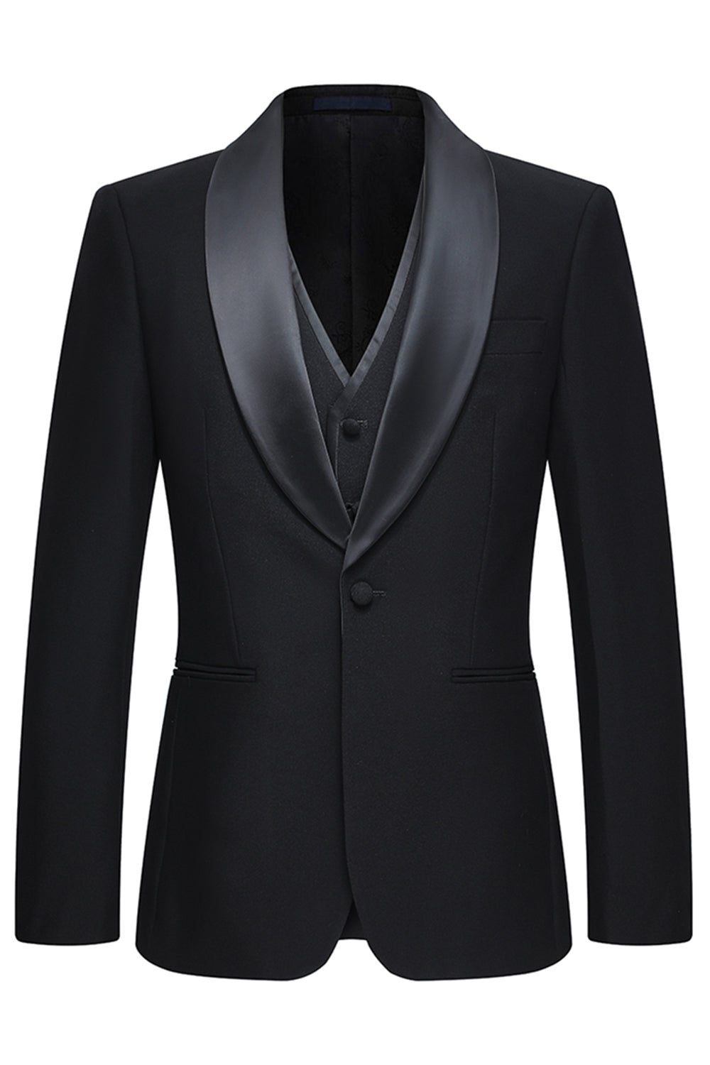3 Piece Shawl Lapel One Button Black Men's Suits