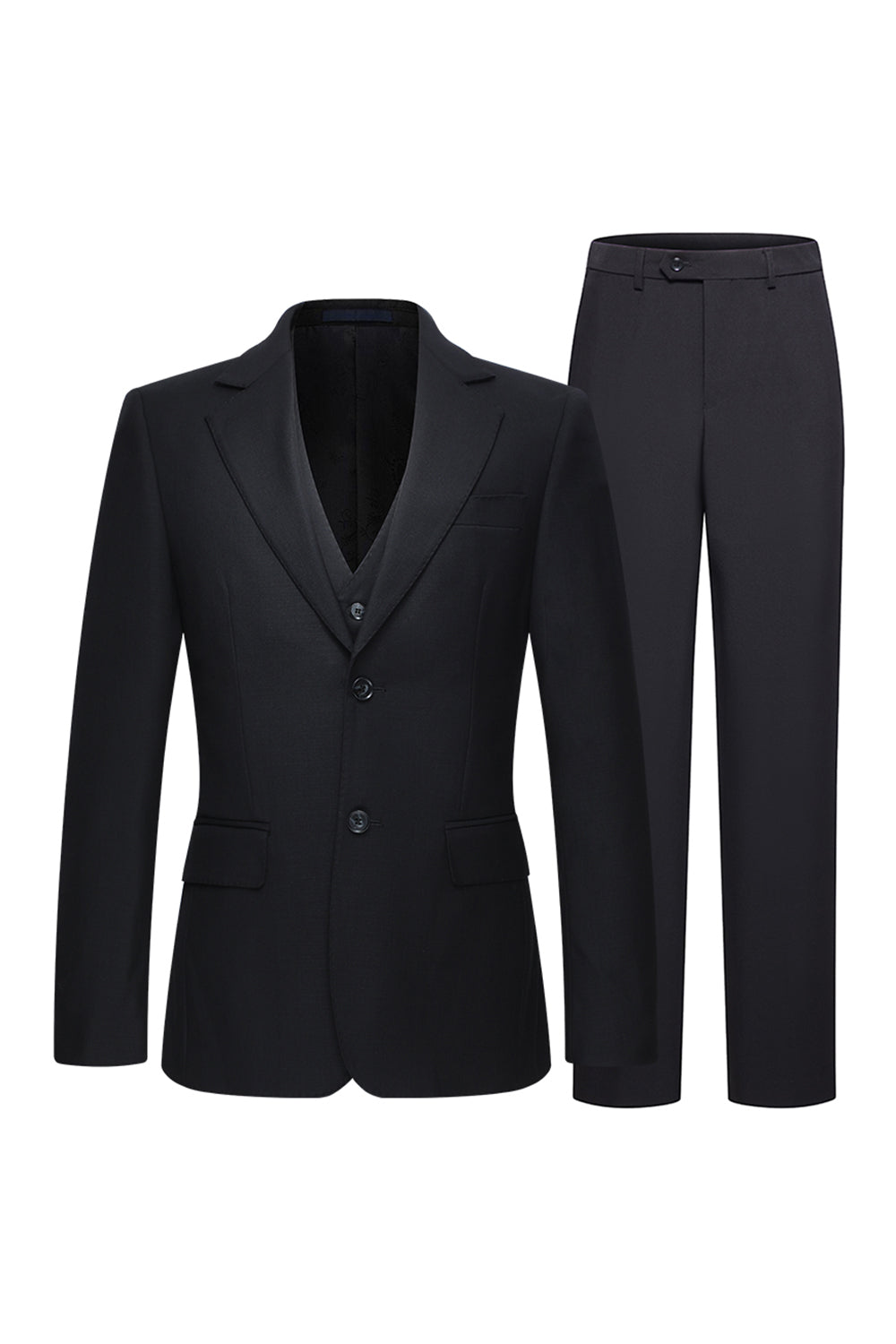 Single Breasted Notched Lapel Black 3 Piece Men's Suits