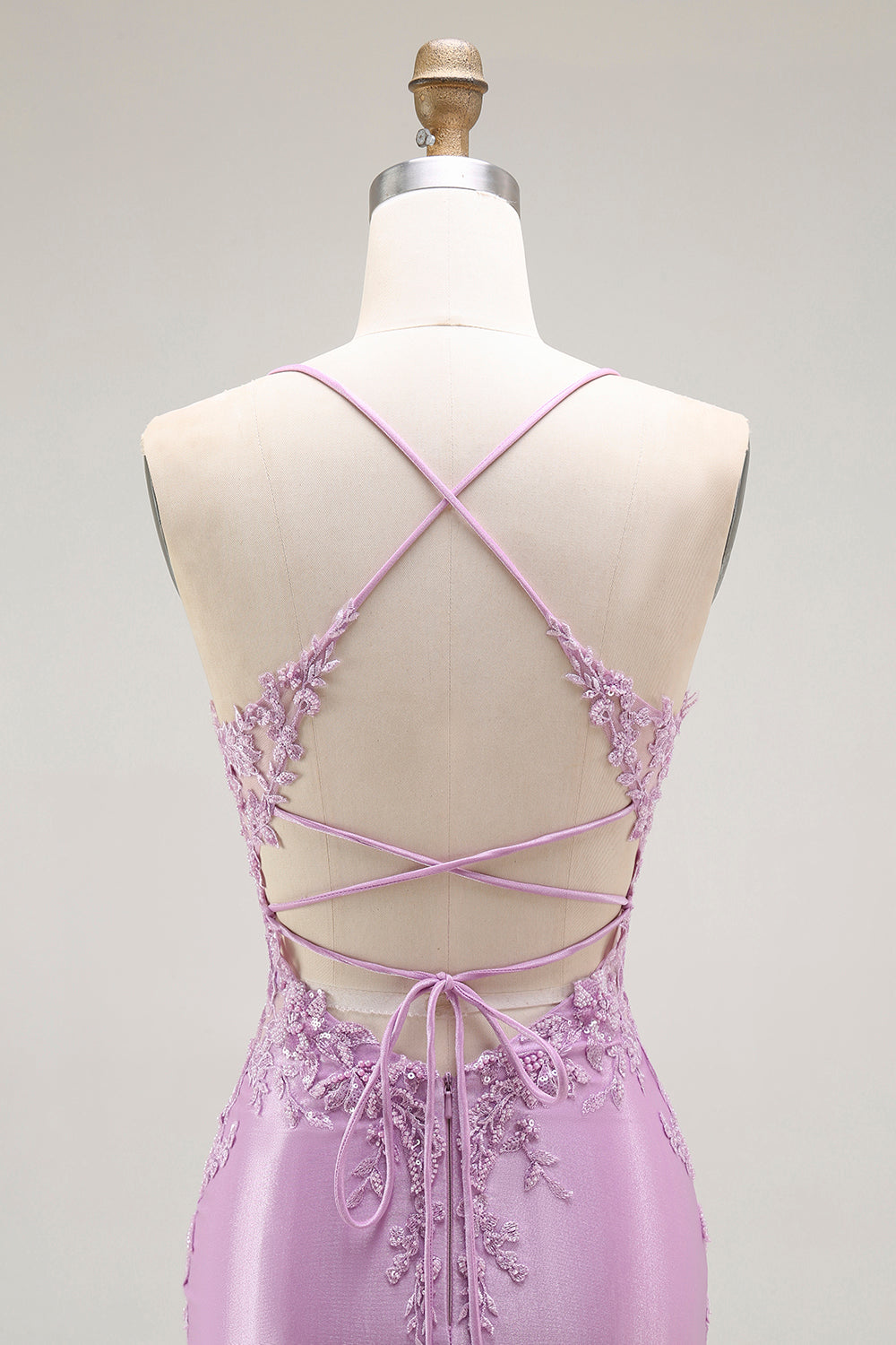 Robe de bal longue corset sirène violette à bretelles spaghetti et fente