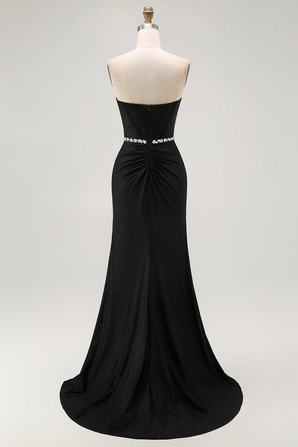 Robe longue de bal sirène bustier noire avec perles